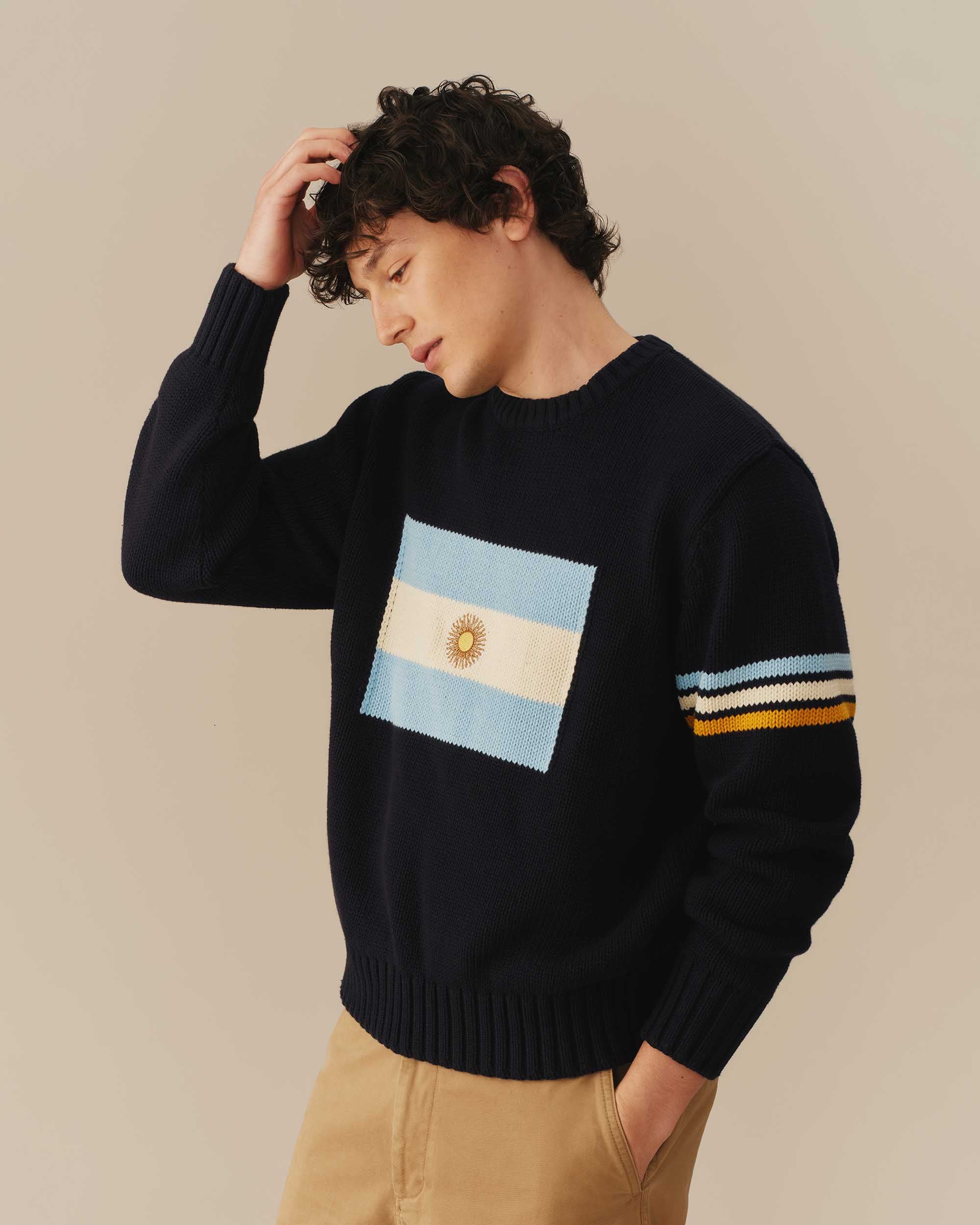 Argentina Flag Crewneck Sweater Navy - Image 3