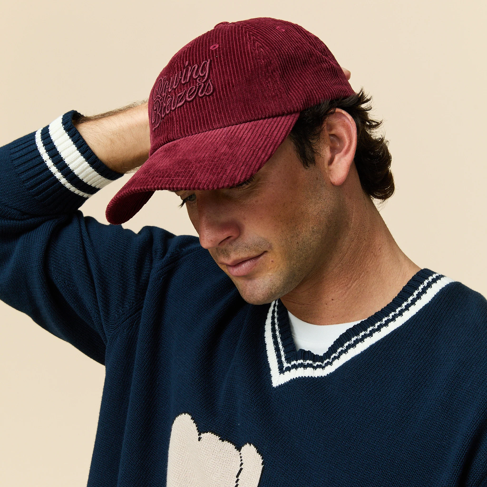Corduroy Baseball Cap Burgundy - Image 2