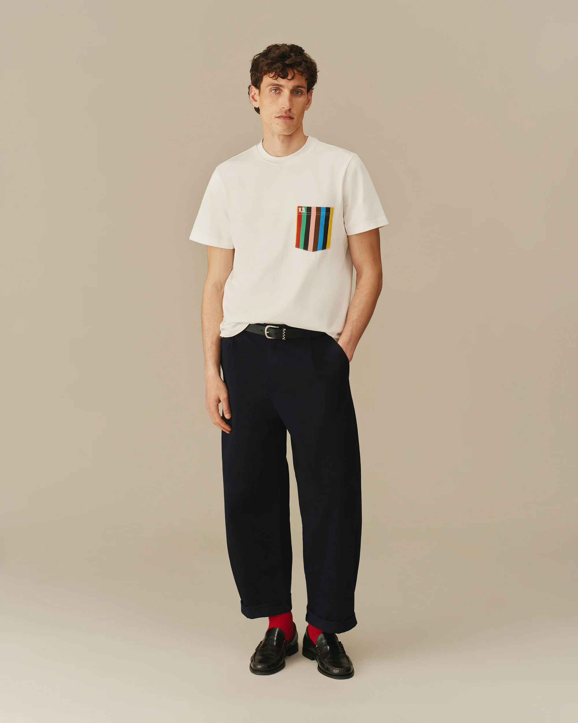 Men’s Croquet Stripe Pocket Tee White - Image 3