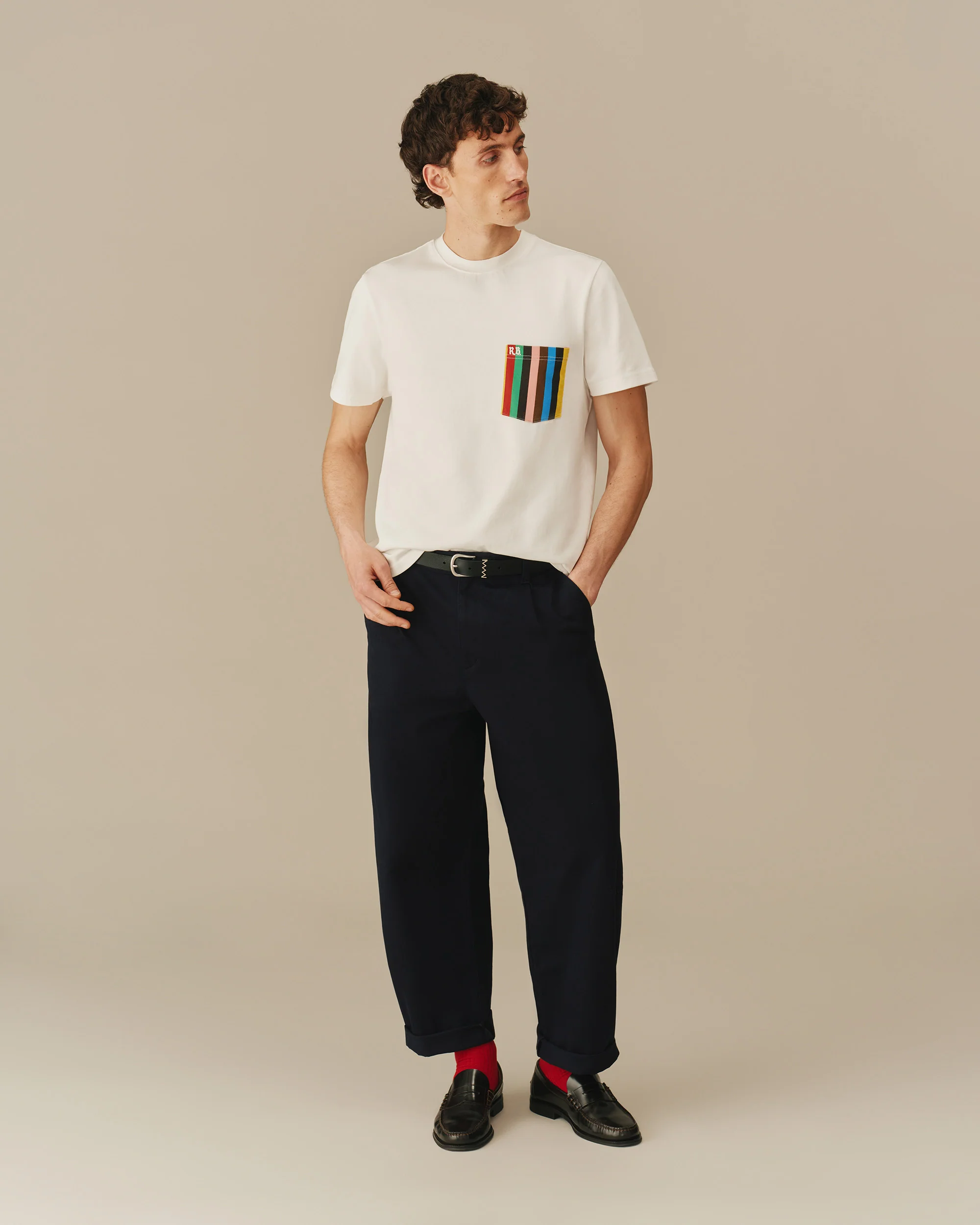 Men’s Croquet Stripe Pocket Tee White - Image 4