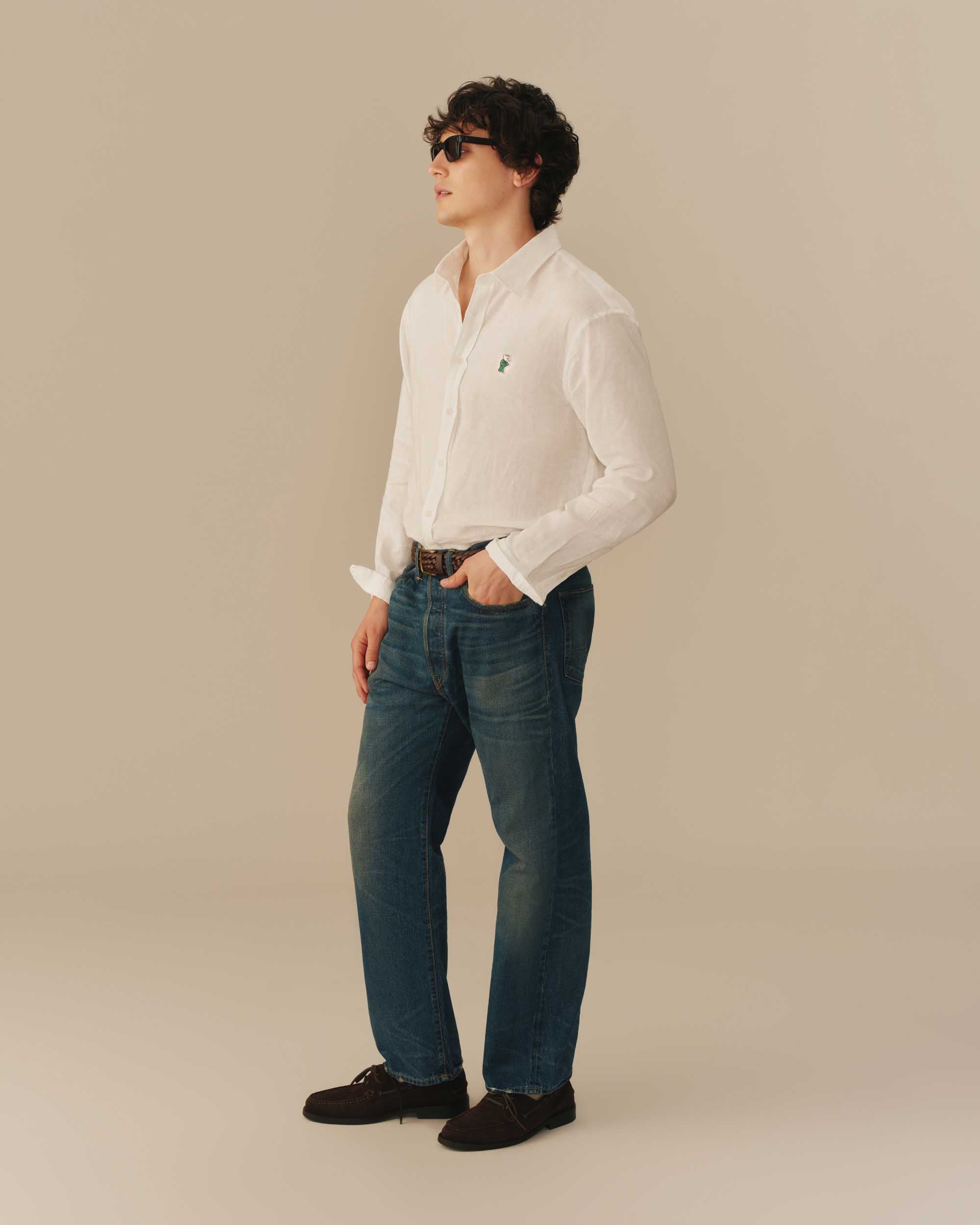 Men’s Relaxed Linen Babar Shirt Cream - Image 3