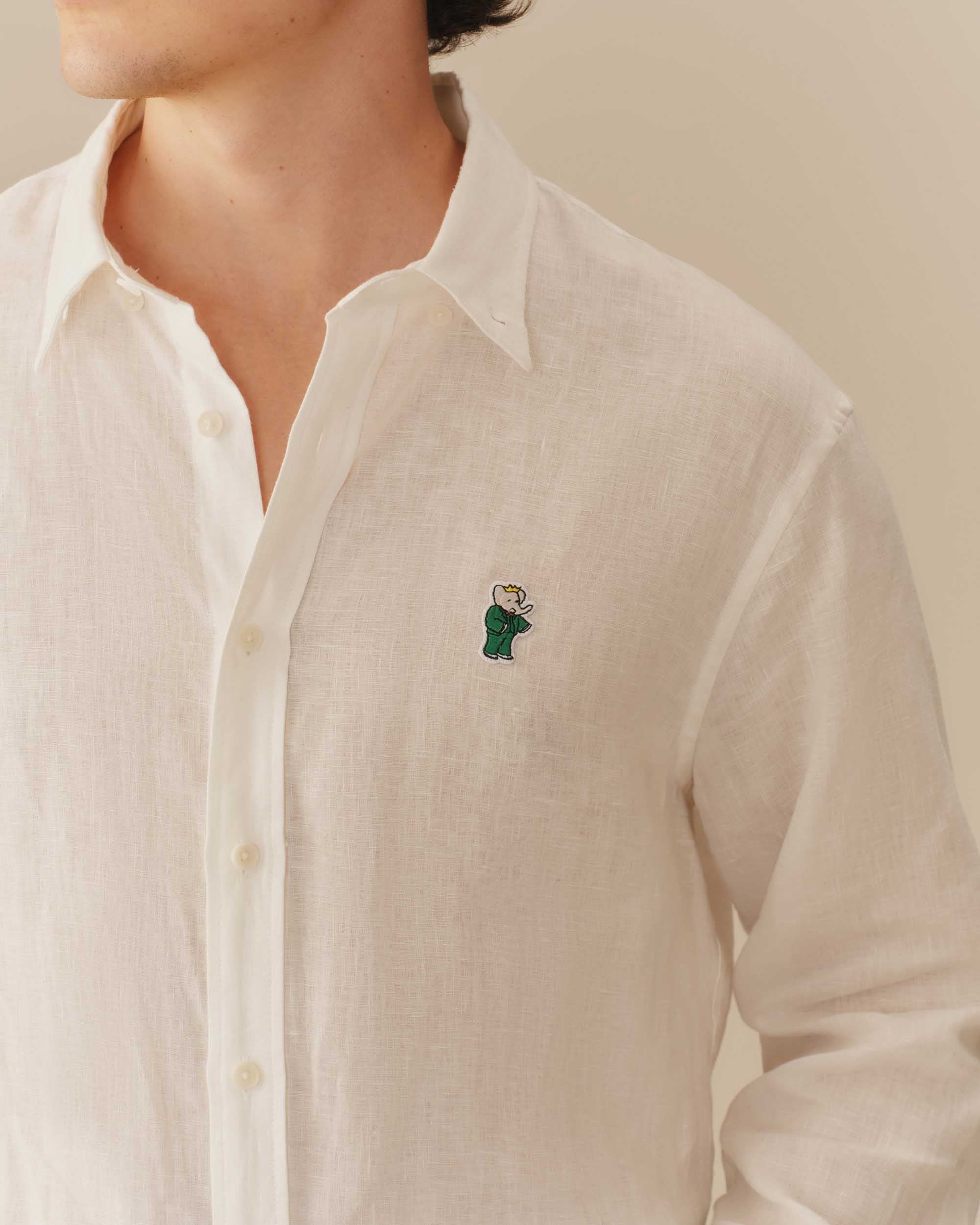 Men’s Relaxed Linen Babar Shirt Cream - Image 4