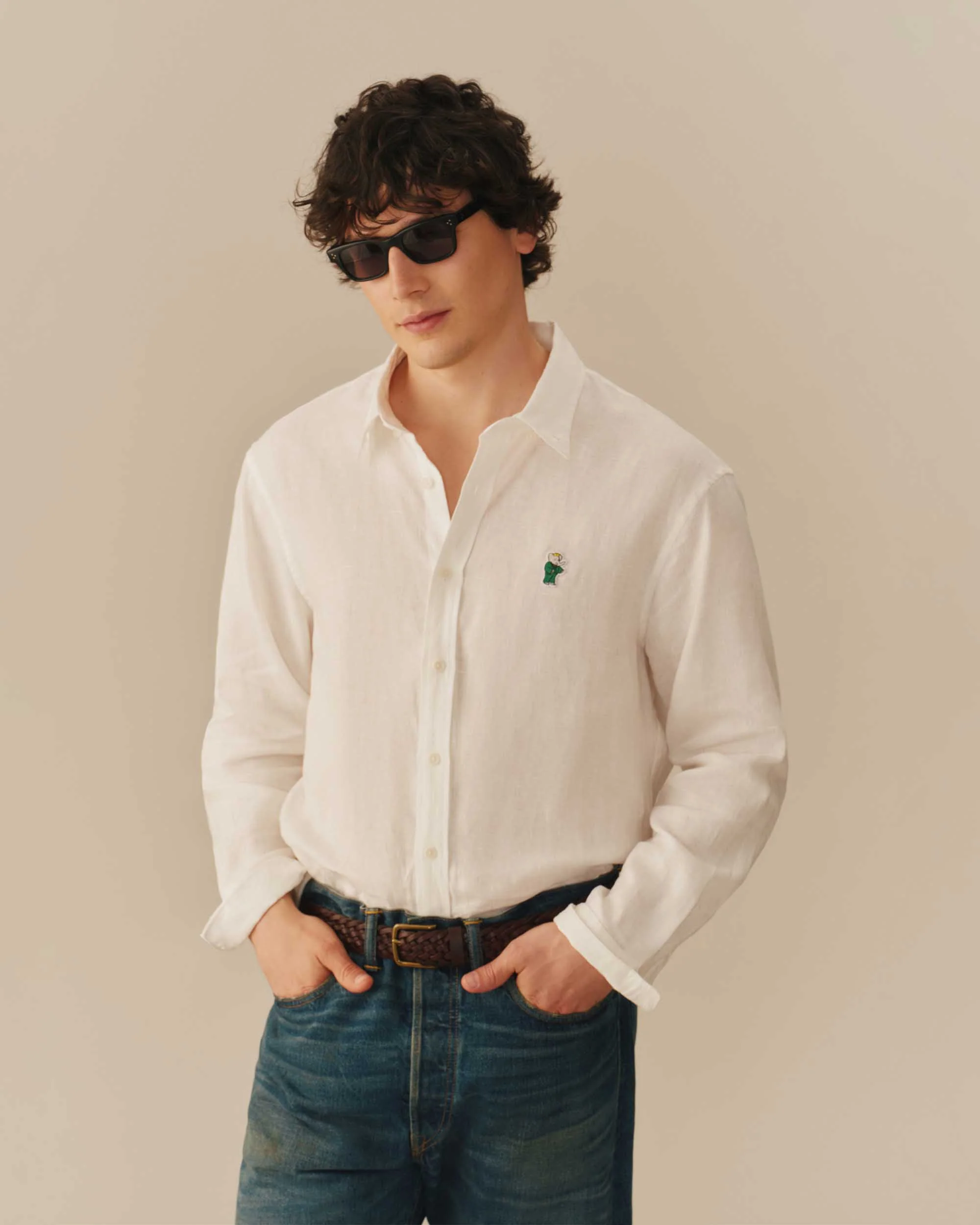 Men’s Relaxed Linen Babar Shirt Cream - Image 5