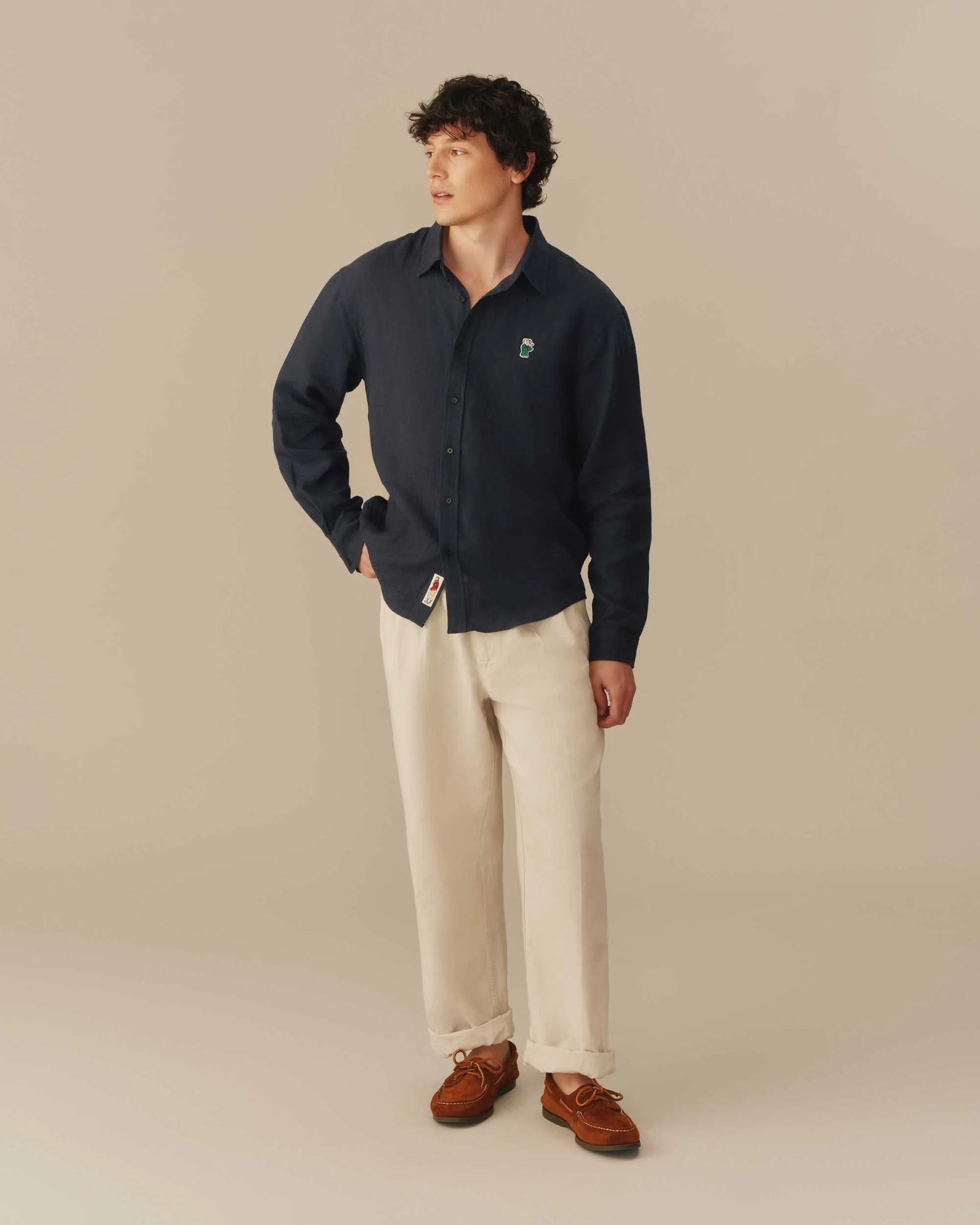 Men’s Relaxed Linen Babar Shirt Navy - Image 2
