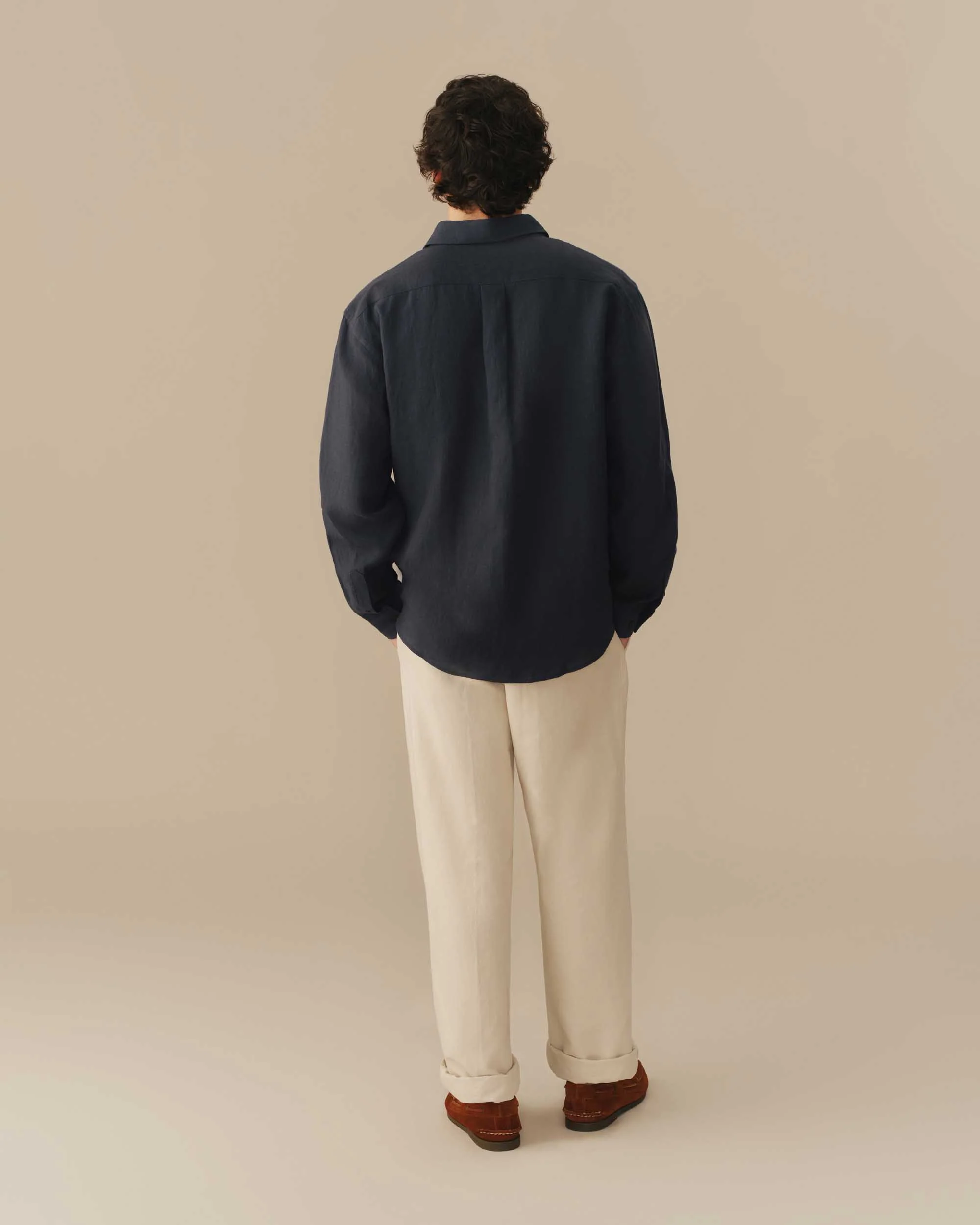 Men’s Relaxed Linen Babar Shirt Navy - Image 5