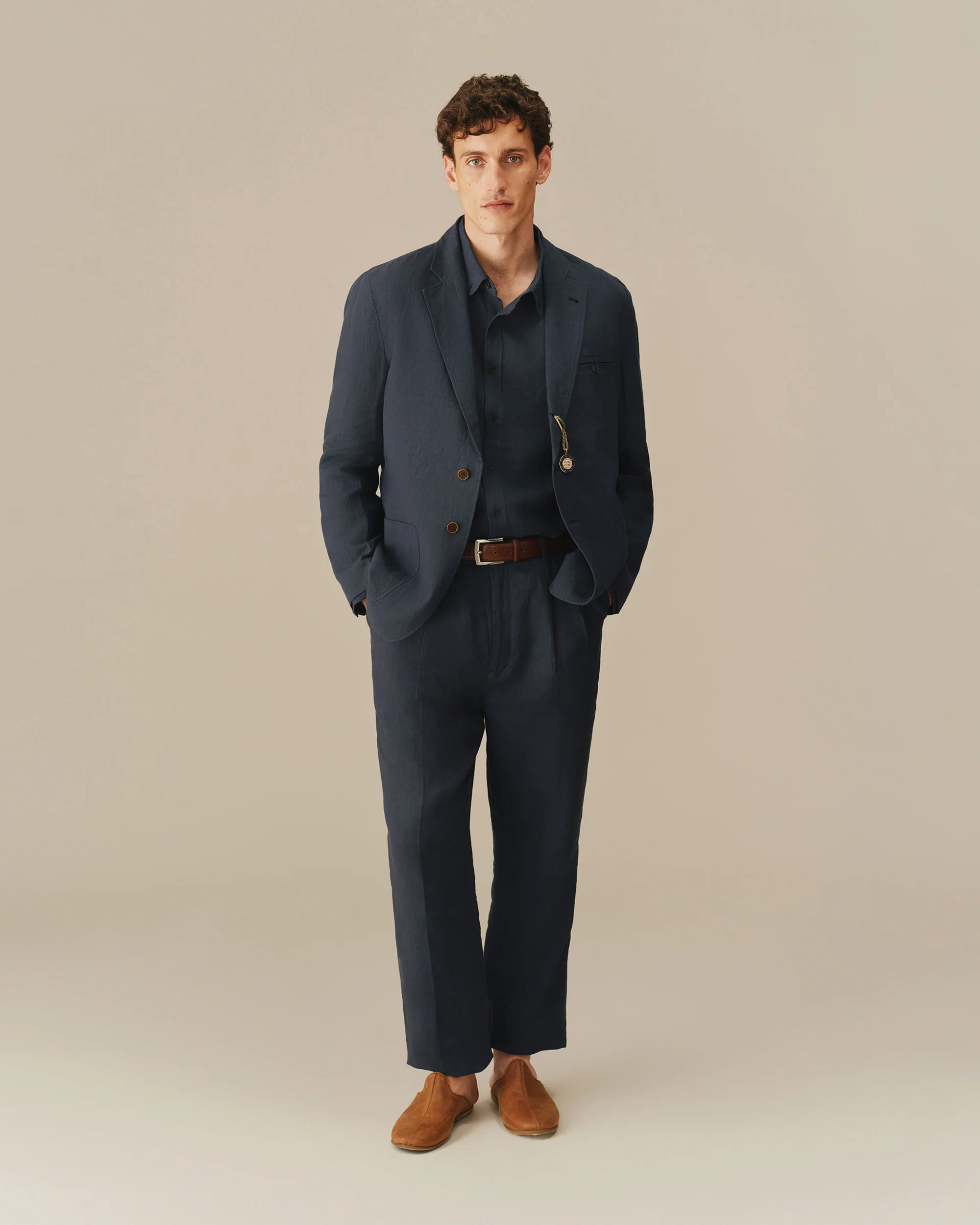 Men’s Welt Pocket Linen Blazer Navy