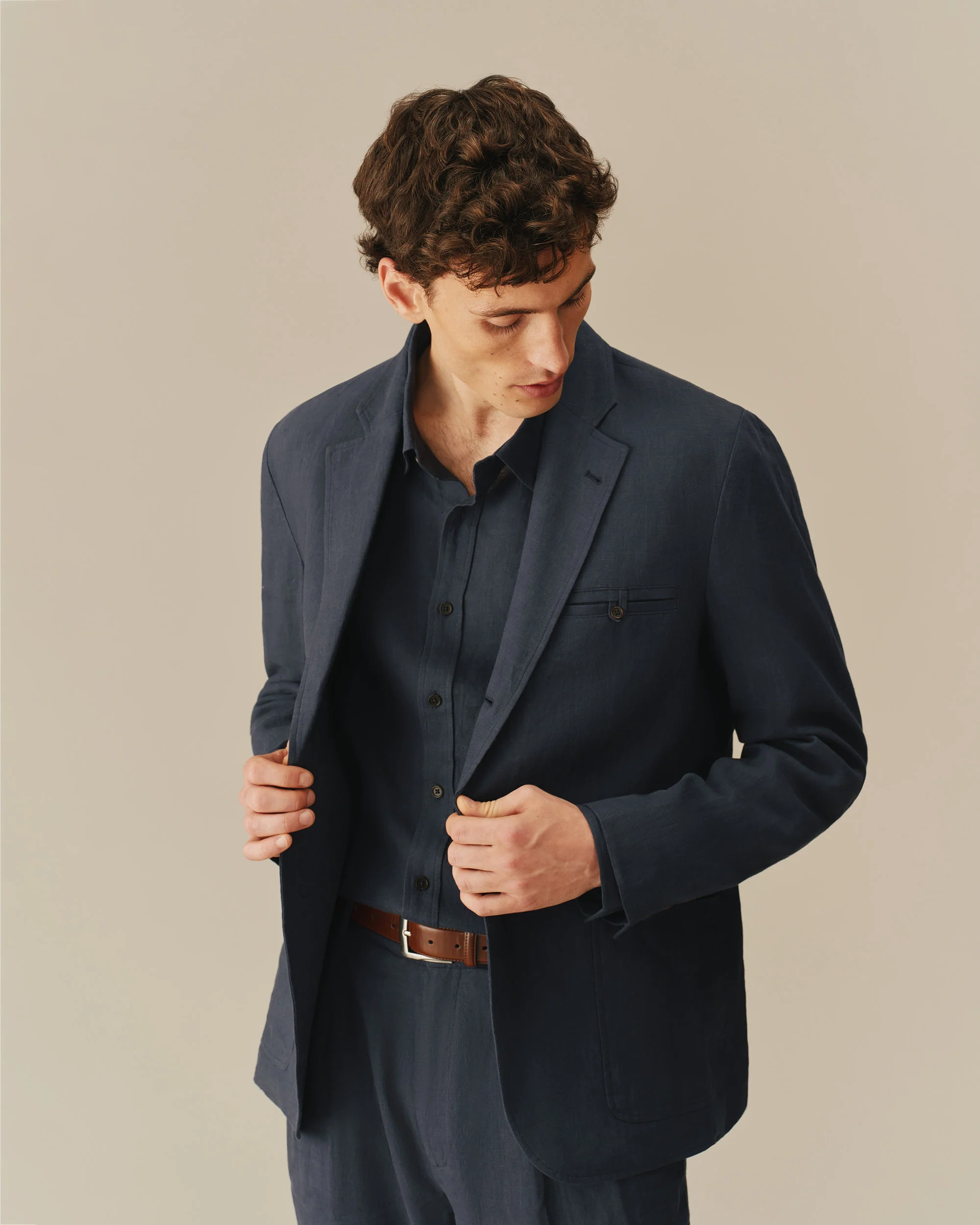Men’s Welt Pocket Linen Blazer Navy - Image 2