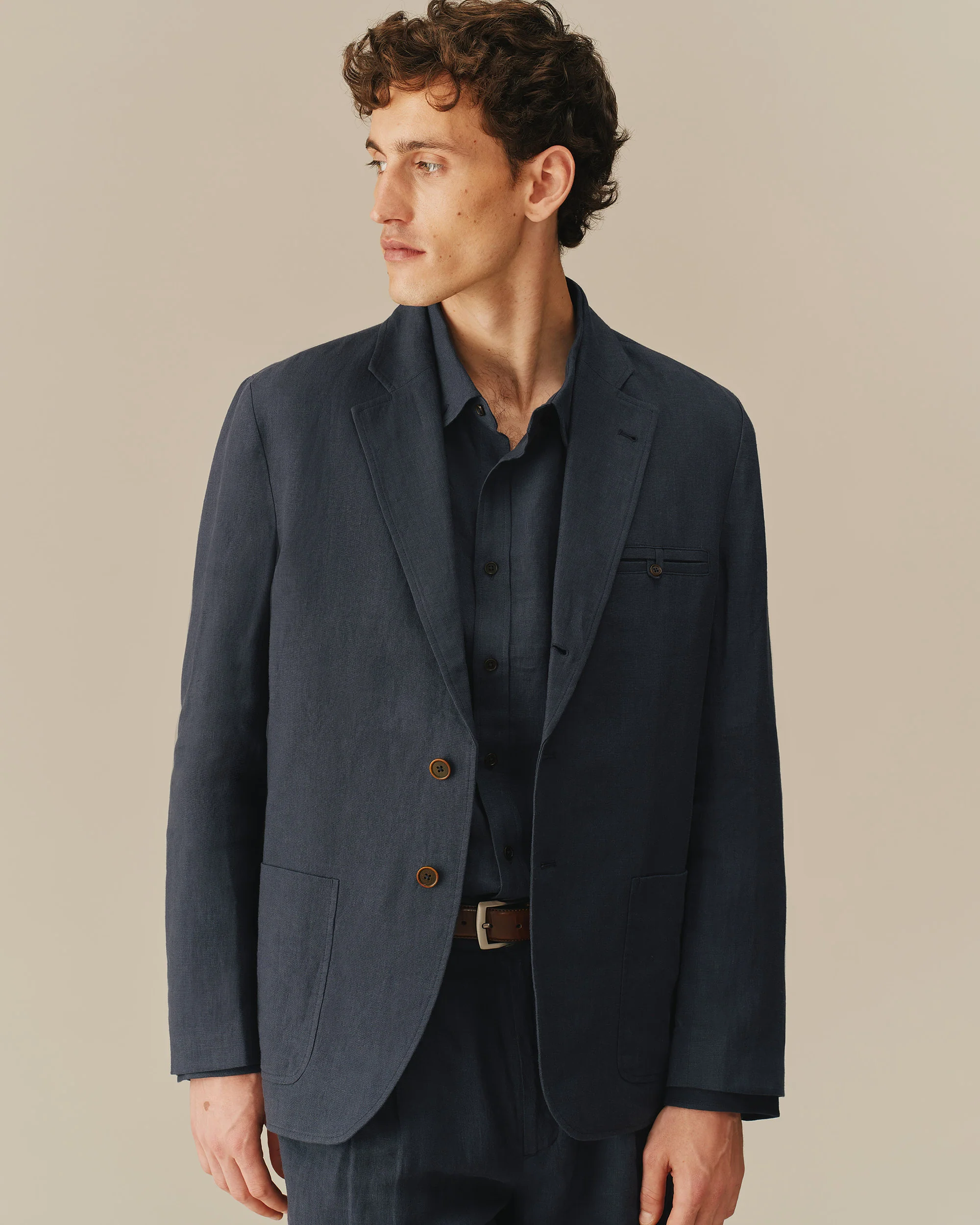 Men’s Welt Pocket Linen Blazer Navy - Image 5