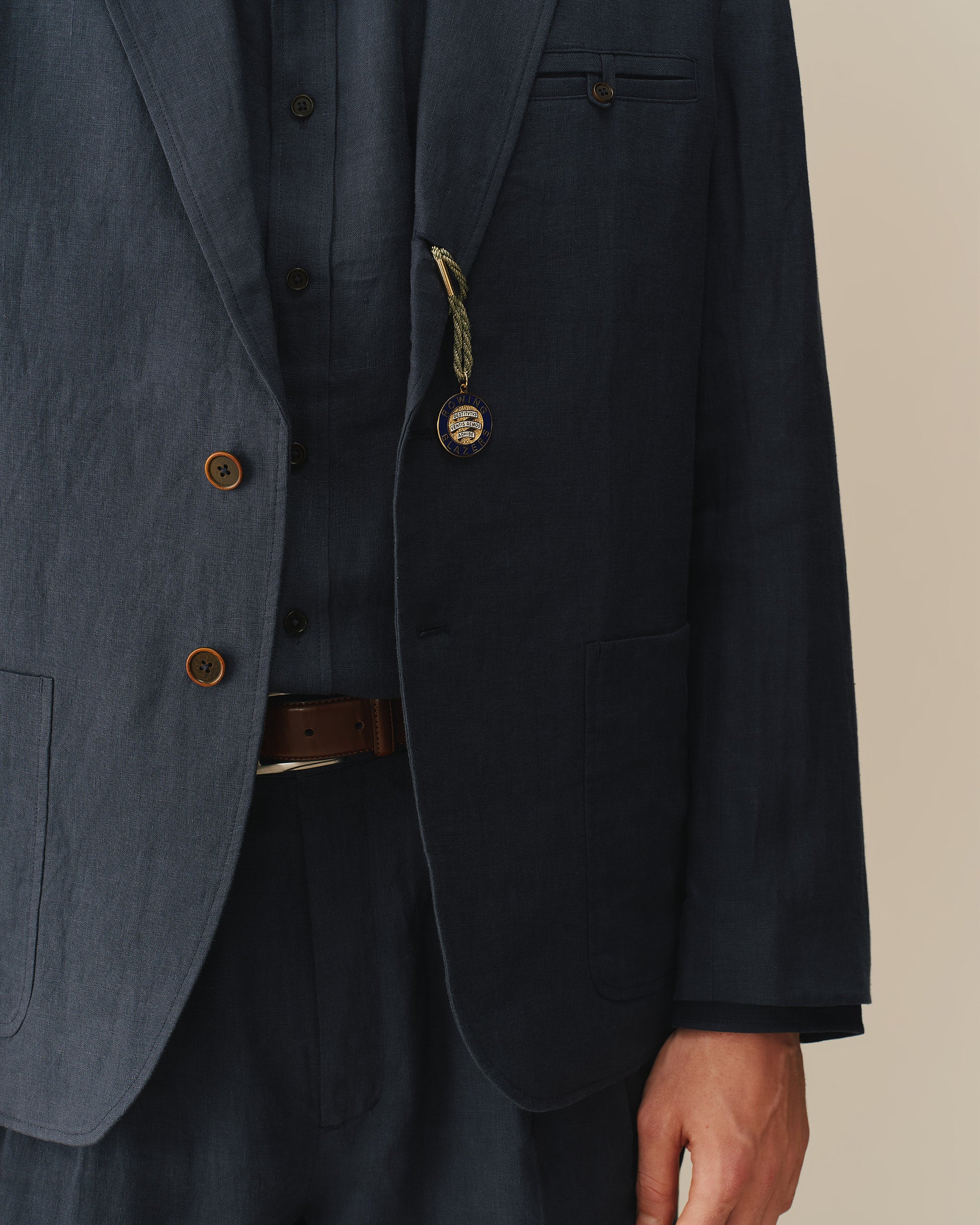 Men’s Welt Pocket Linen Blazer Navy - Image 6