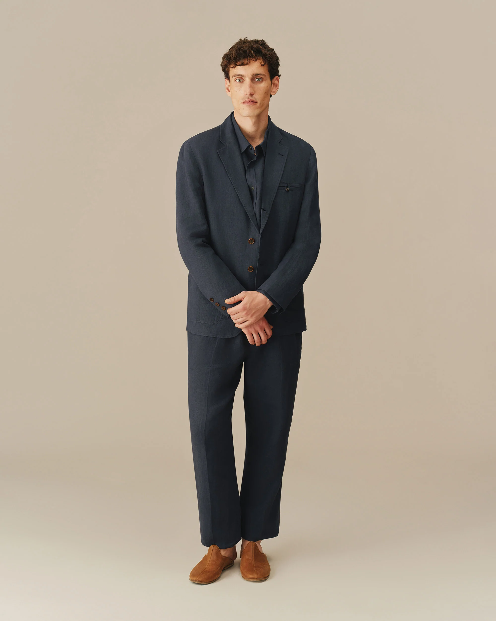 Men’s Welt Pocket Linen Blazer Navy - Image 7