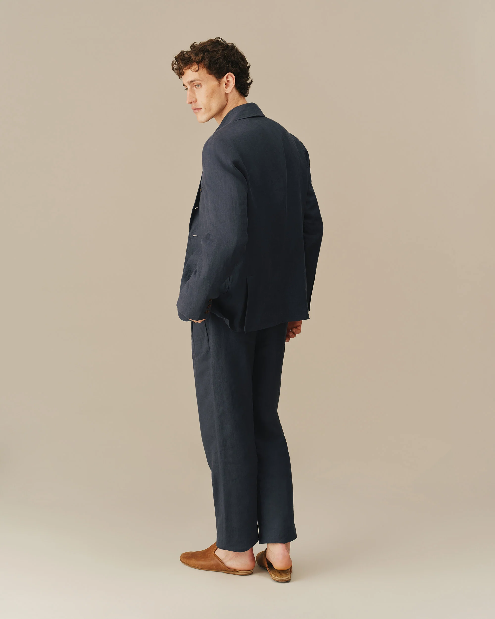 Men’s Welt Pocket Linen Blazer Navy - Image 8