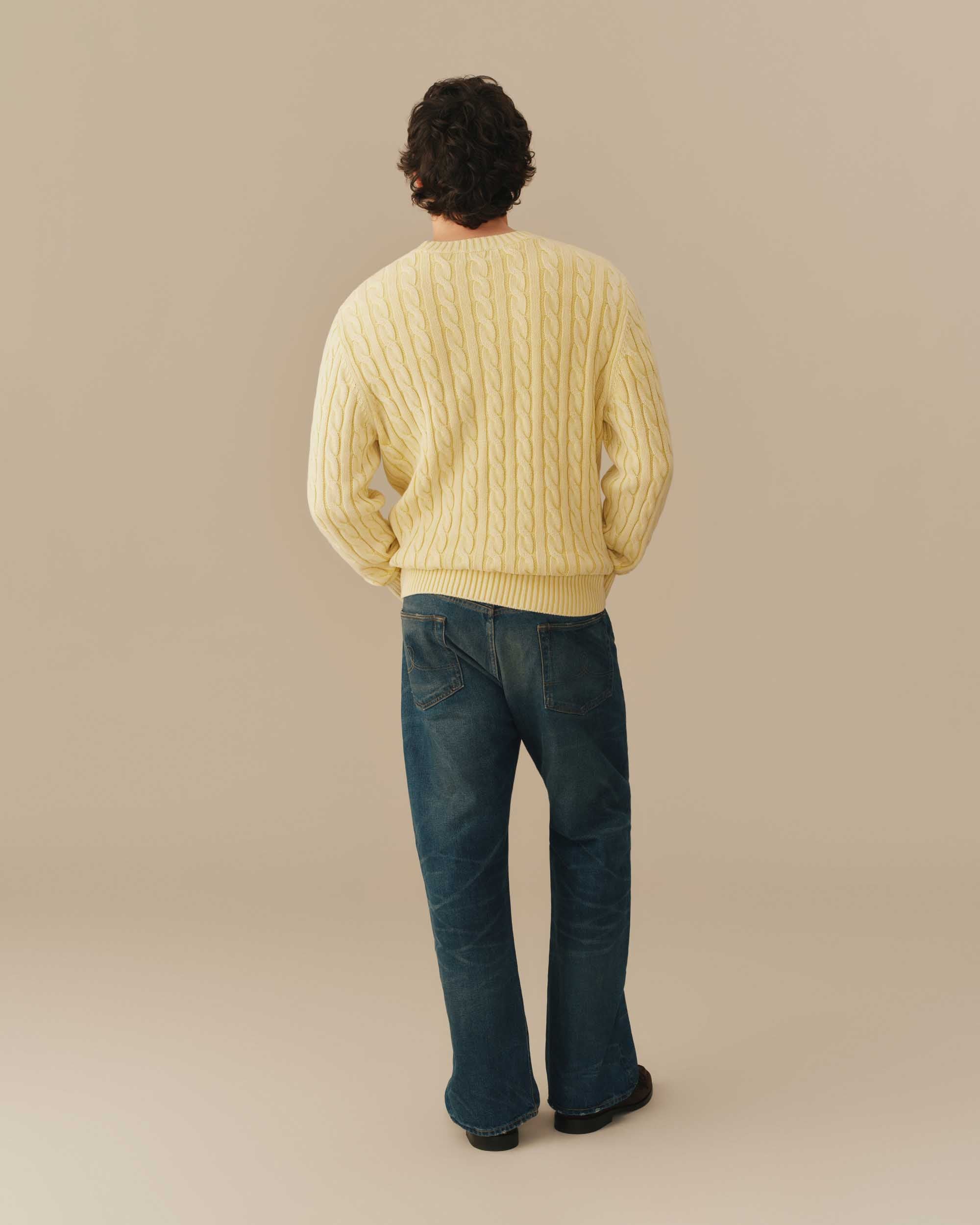 Acid Washed Cotton Cable Knit Sweater Yellow - Image 4