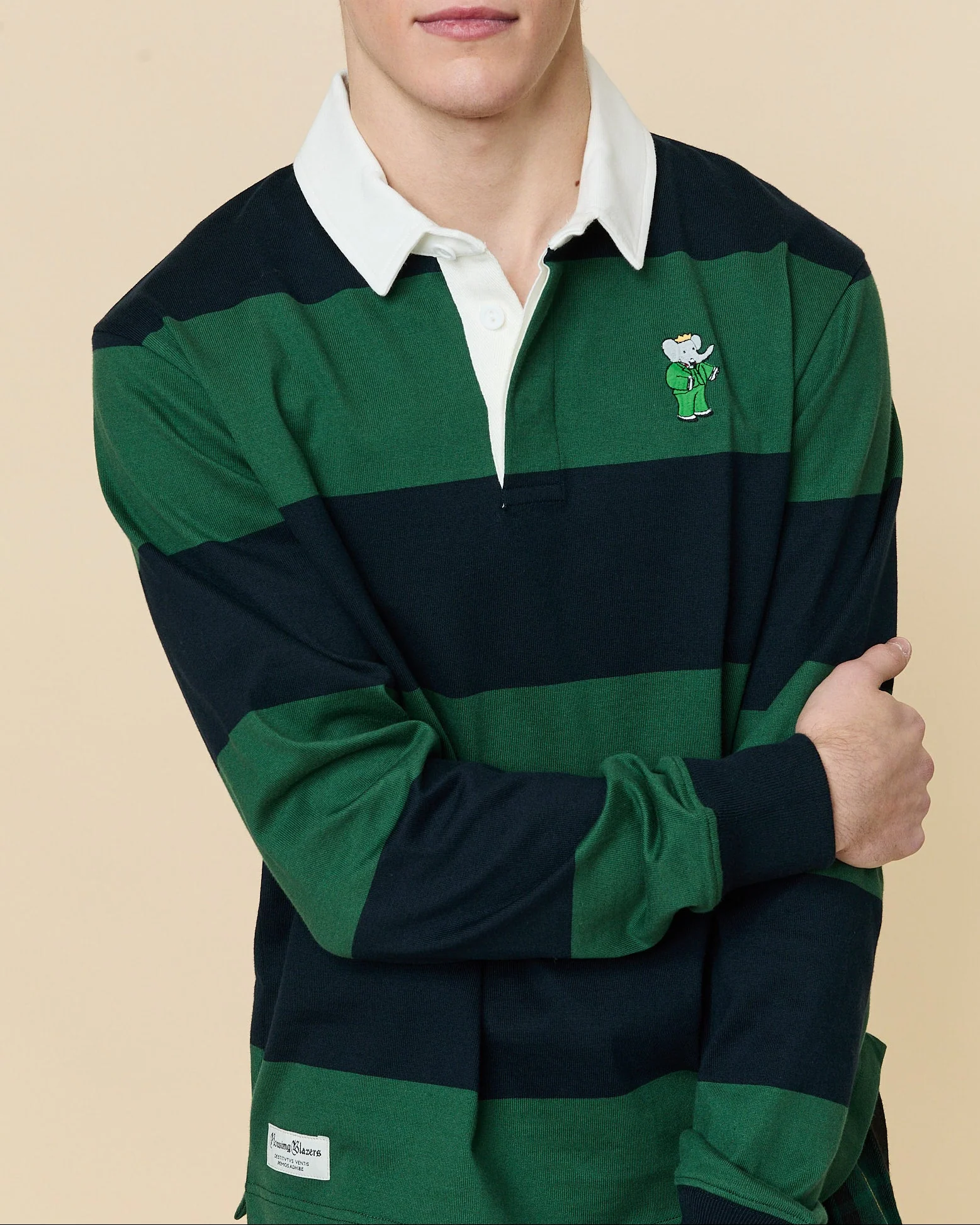 Men's Babar Cotton Rugby Navy Hunter Block Stripe - Image 2