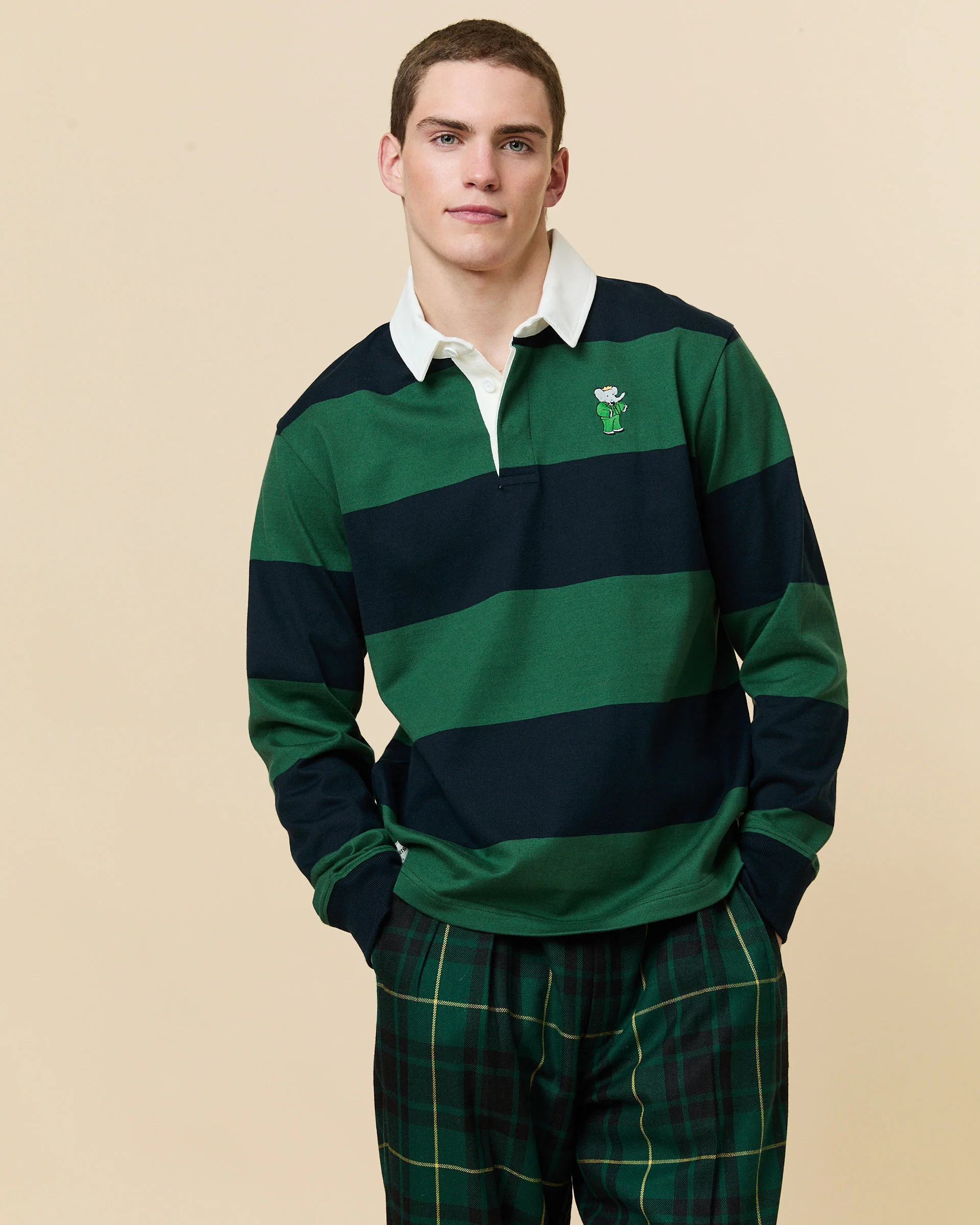 Men's Babar Cotton Rugby Navy Hunter Block Stripe - Image 3