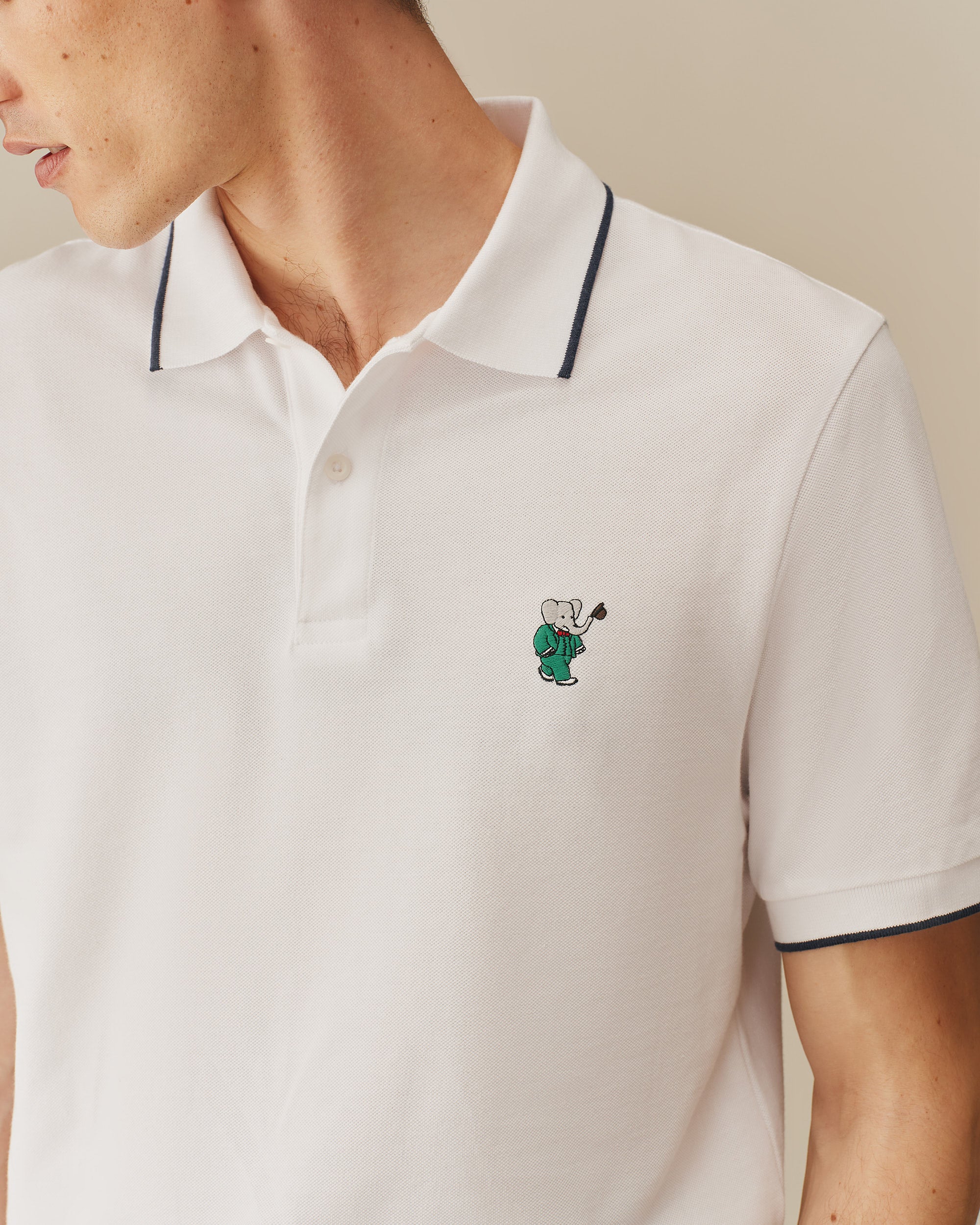 Men's Babar Pique Polo White - Image 3
