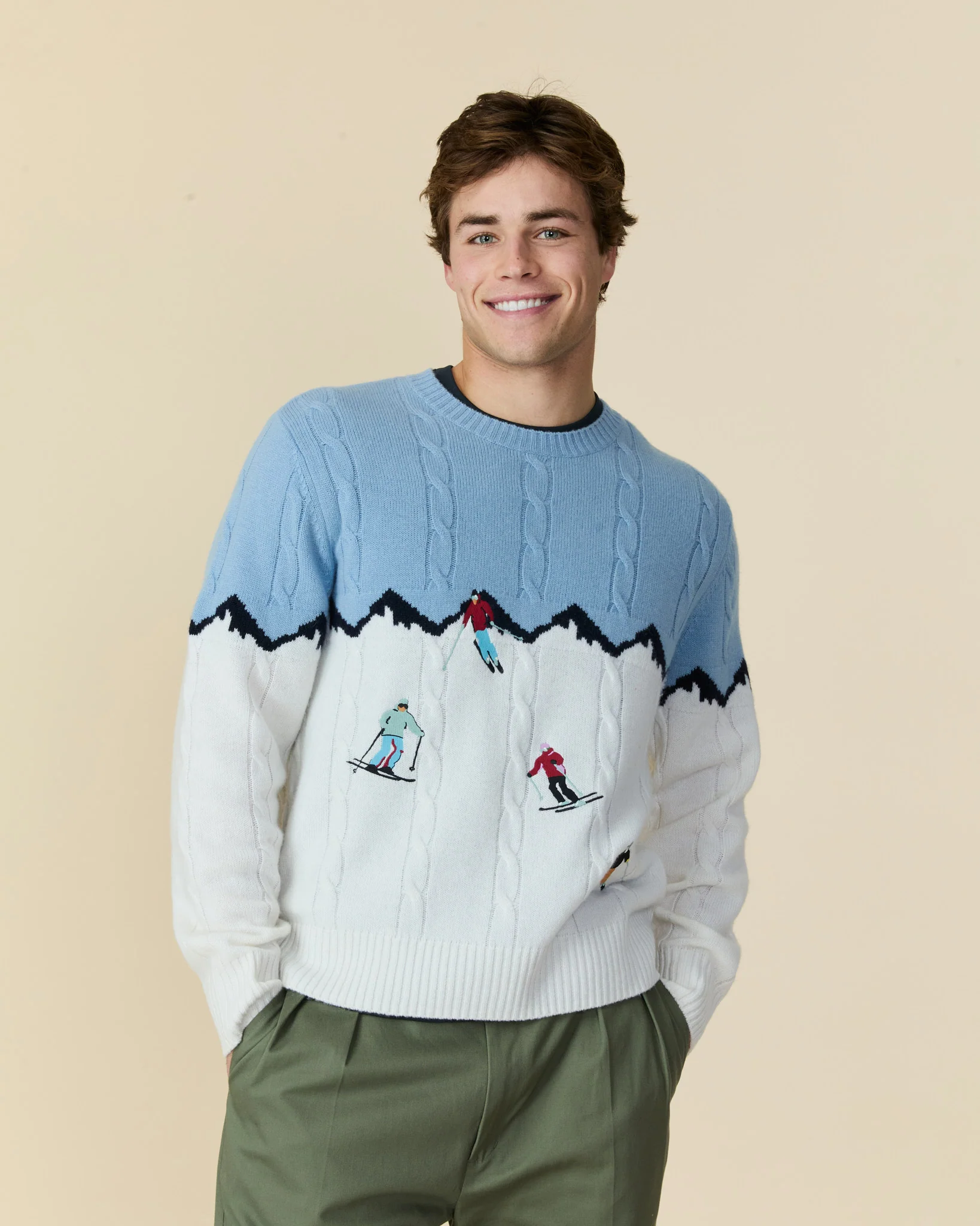 Cashmere Apres Skis Cable Knit Sweater Blue Multi - Image 2