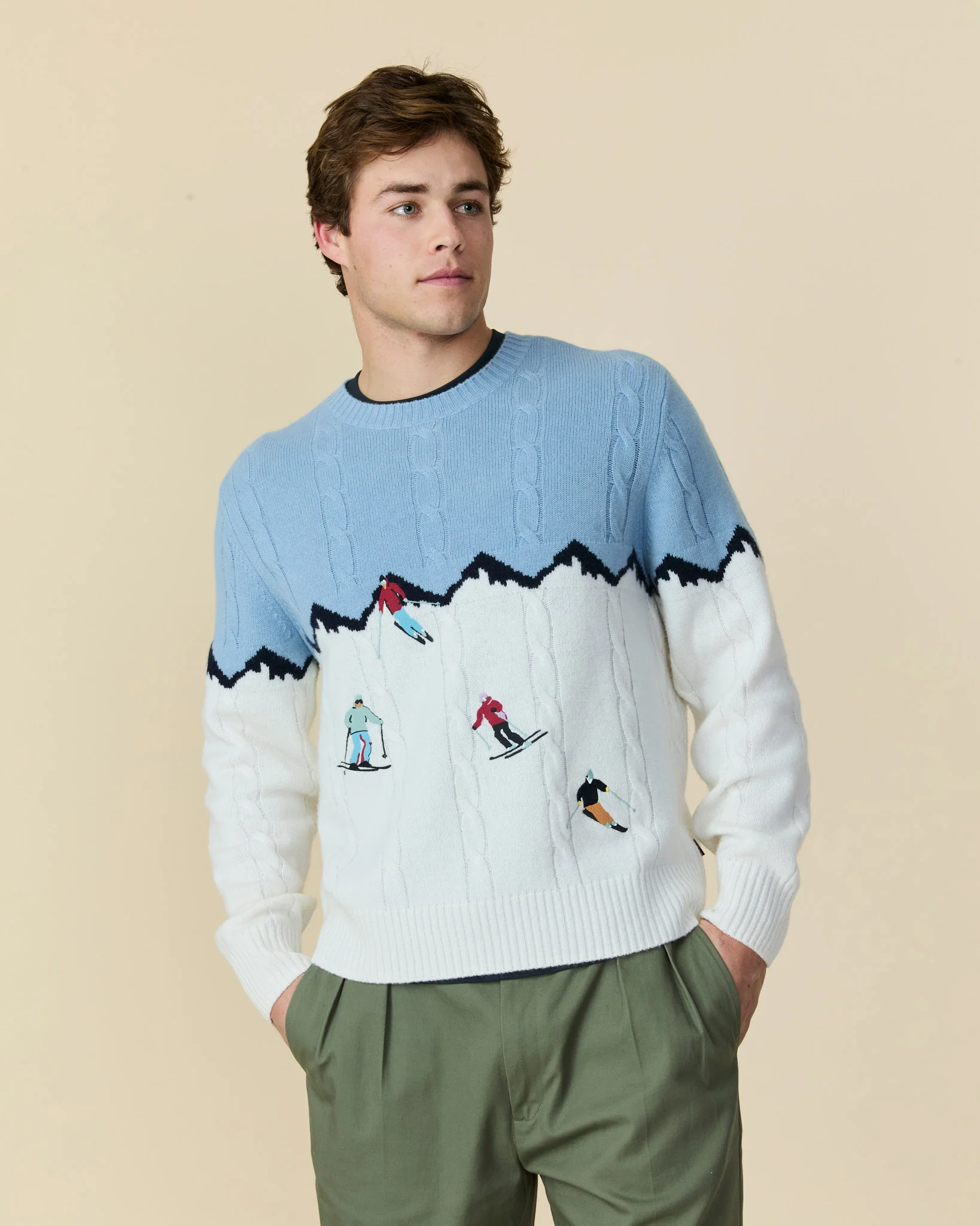 Cashmere Apres Skis Cable Knit Sweater Blue Multi - Image 3
