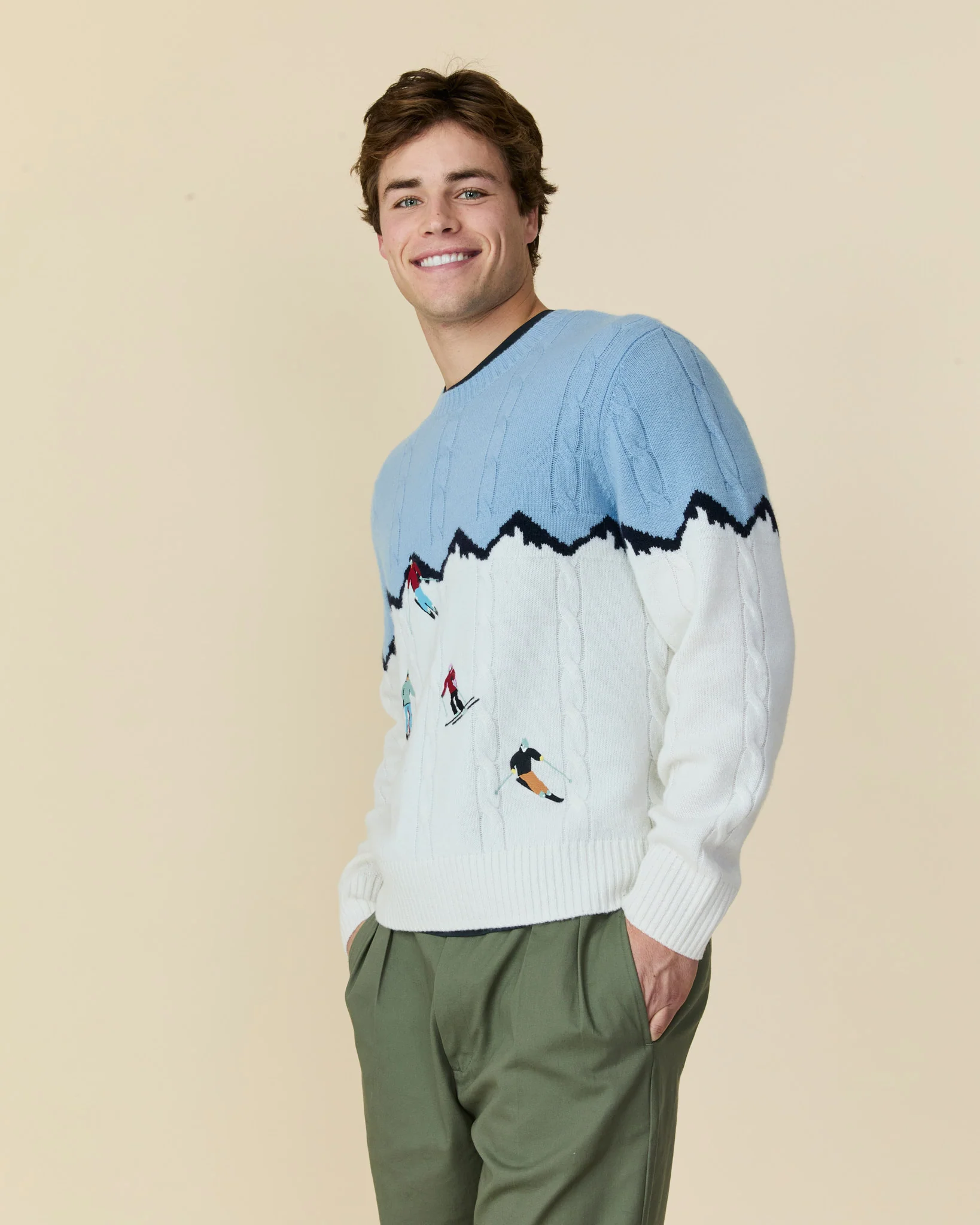 Cashmere Apres Skis Cable Knit Sweater Blue Multi - Image 4