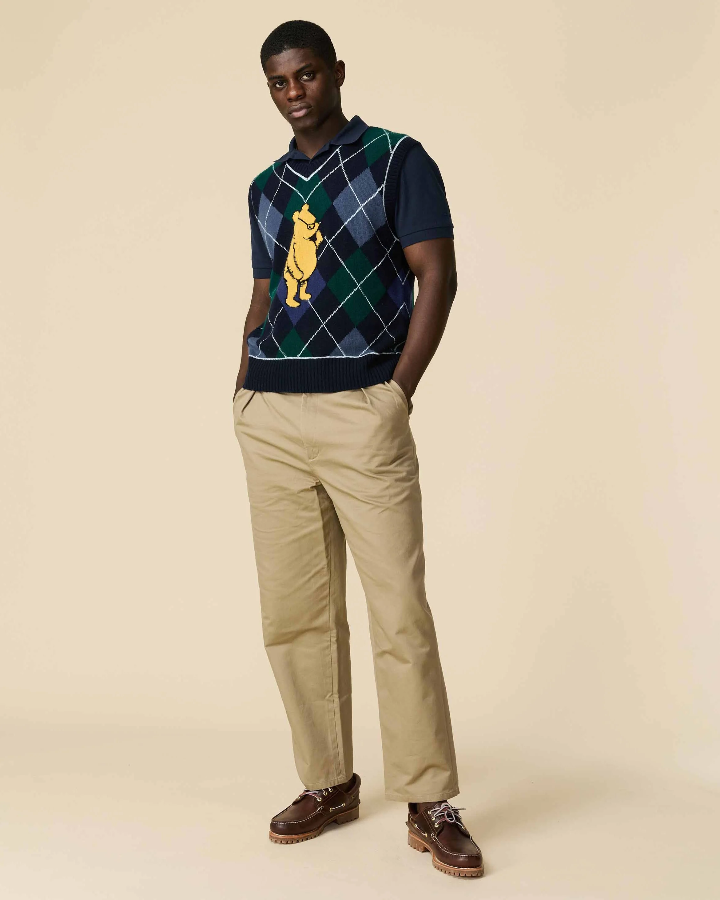 Cashmere Argyle Pooh Sweater Vest Navy Argyle - Image 2