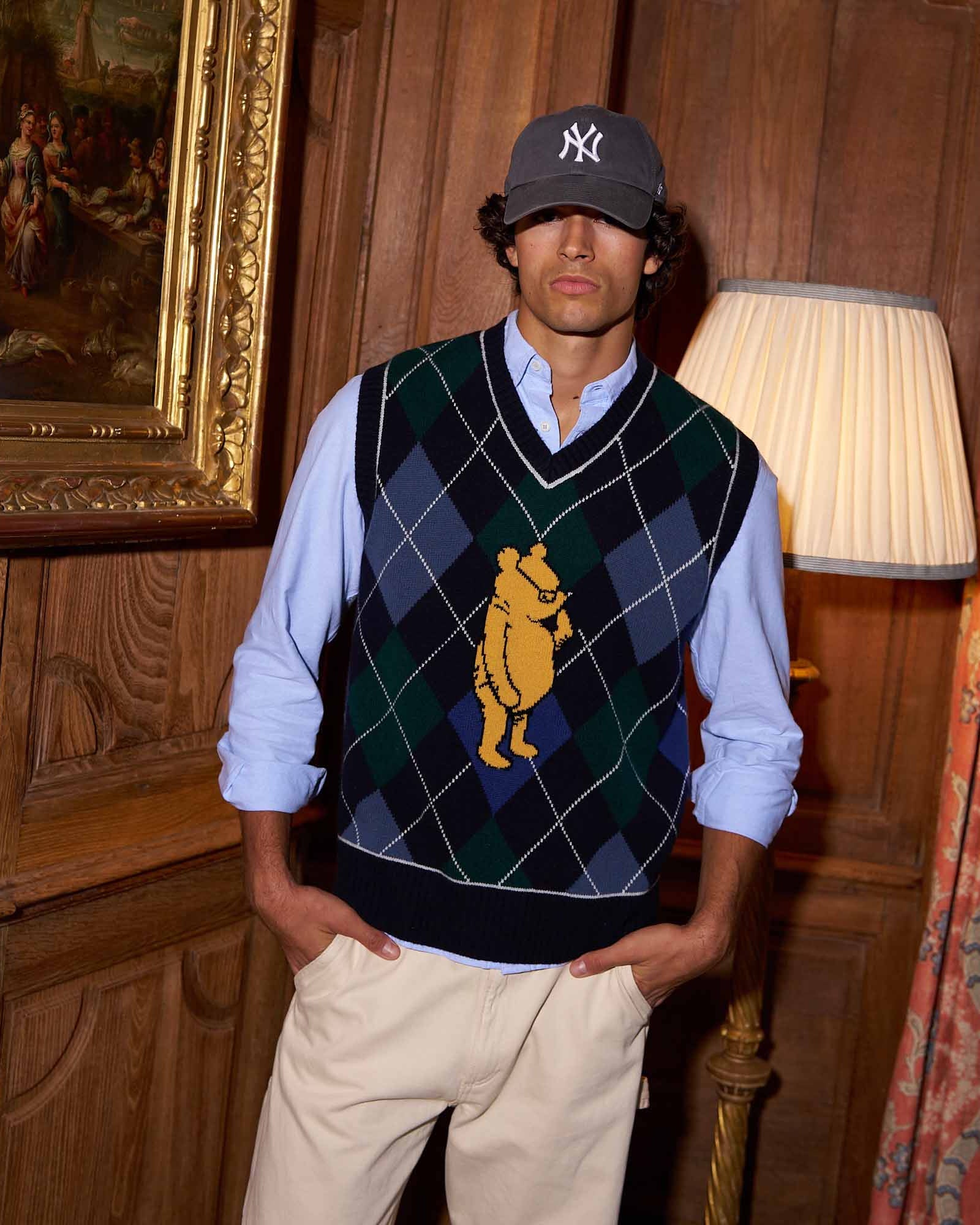 Cashmere Argyle Pooh Sweater Vest Navy Argyle - Image 3