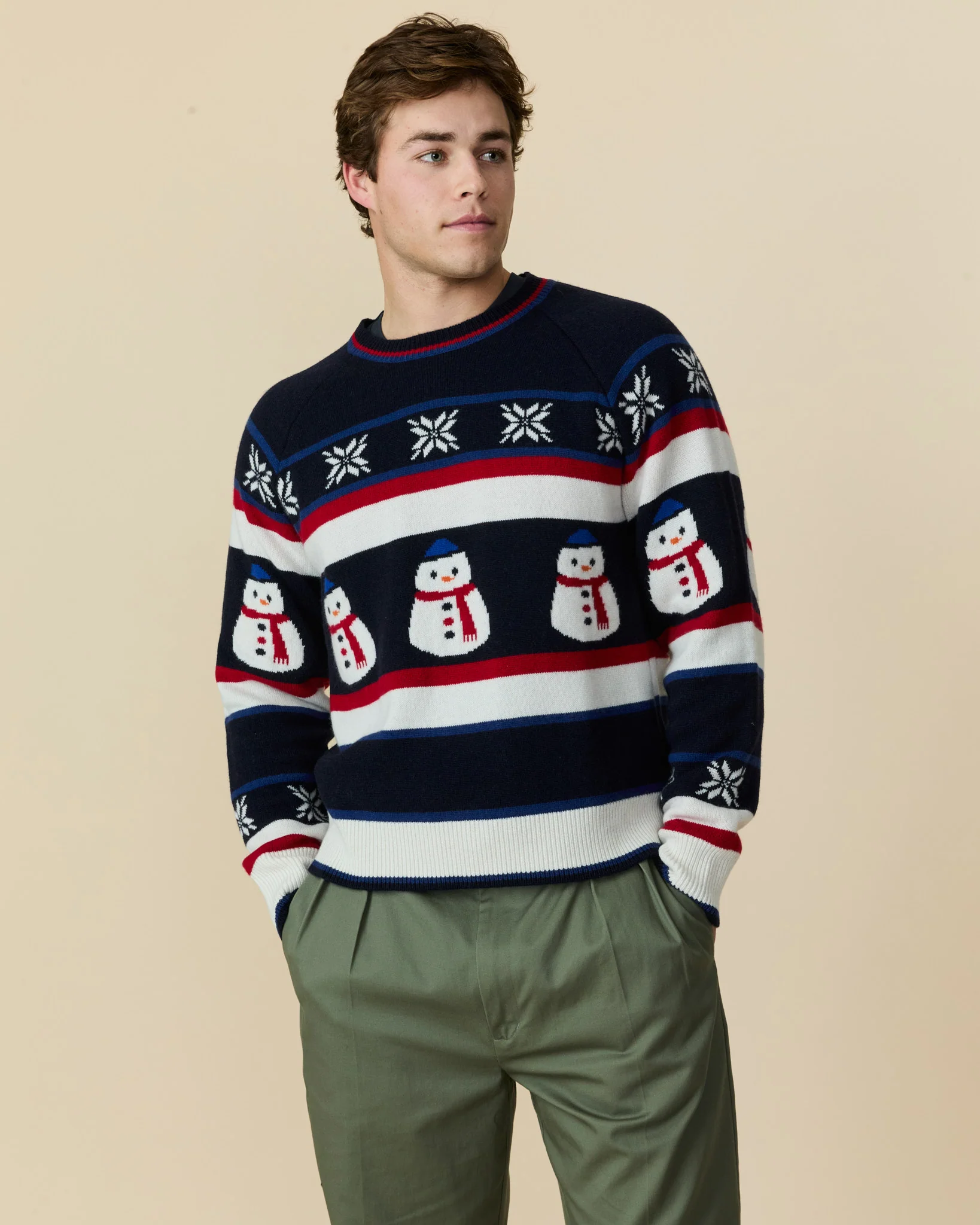 Cashmere Fairisle Snowman Sweater Navy Multi