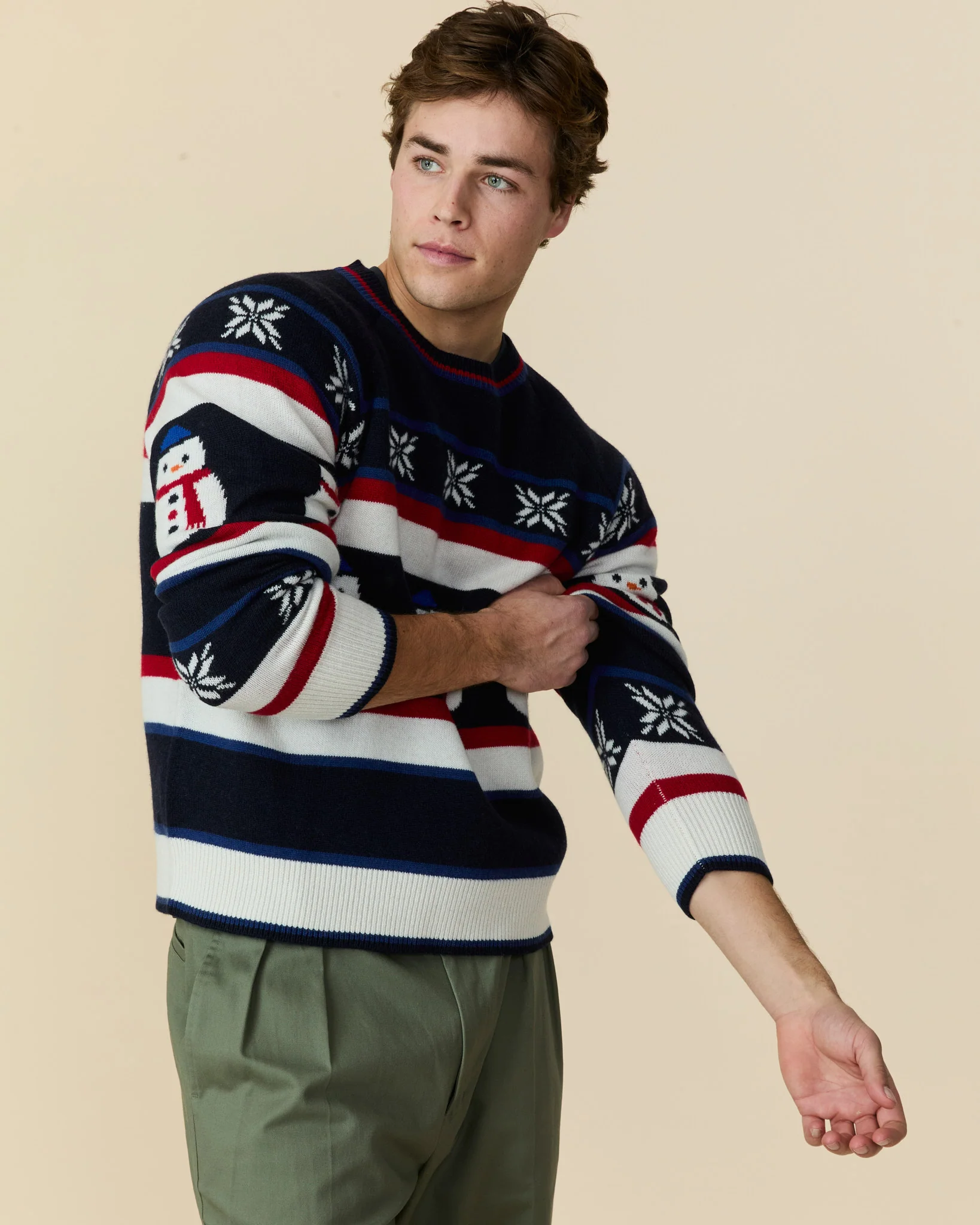 Cashmere Fairisle Snowman Sweater Navy Multi - Image 2
