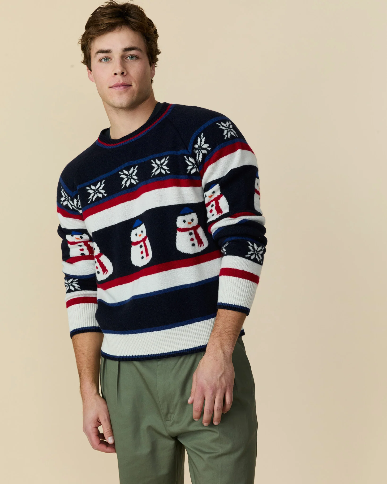 Cashmere Fairisle Snowman Sweater Navy Multi - Image 3