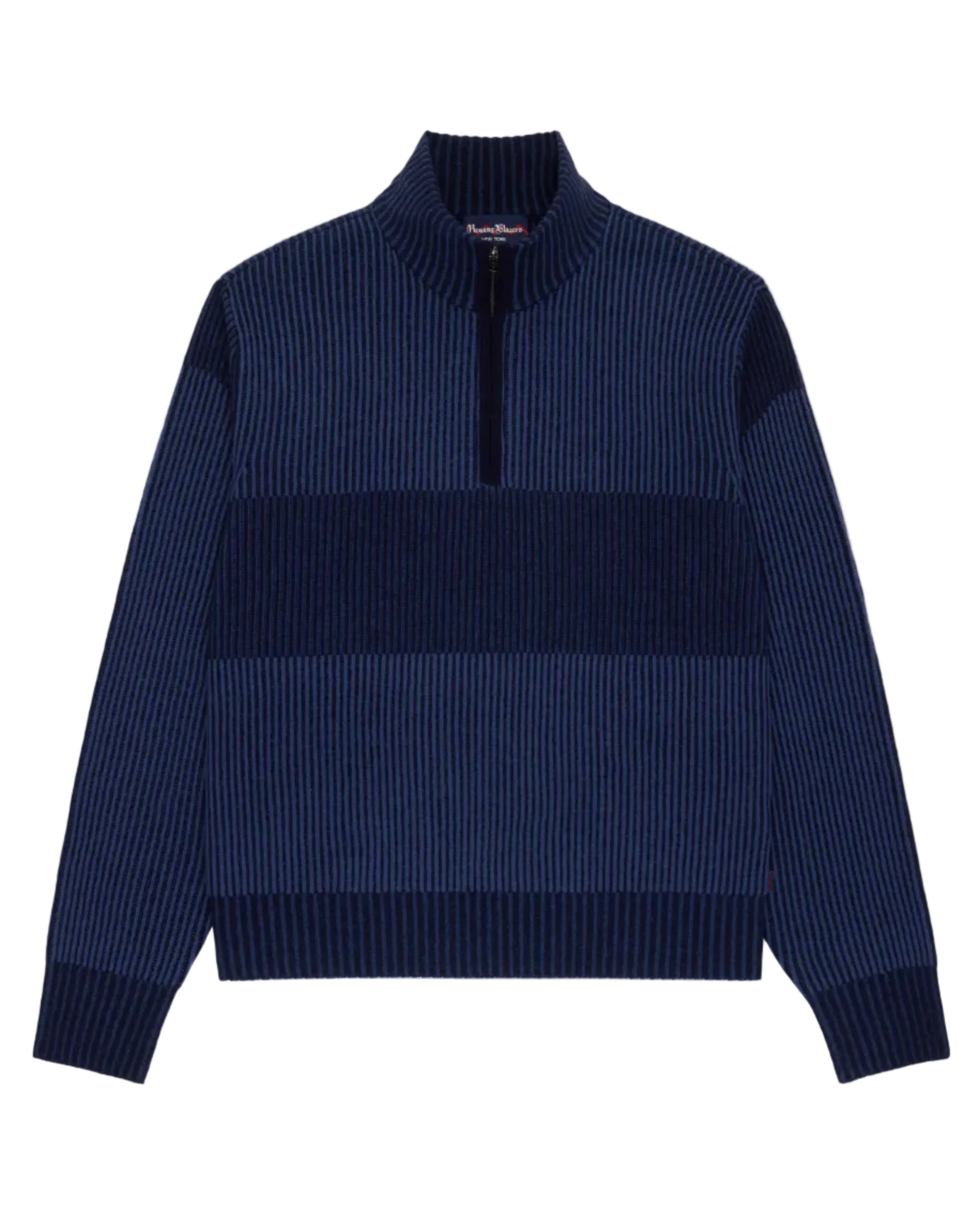 Cashmere Quarter Zip Ottoman Rib Sweater Navy - Image 7