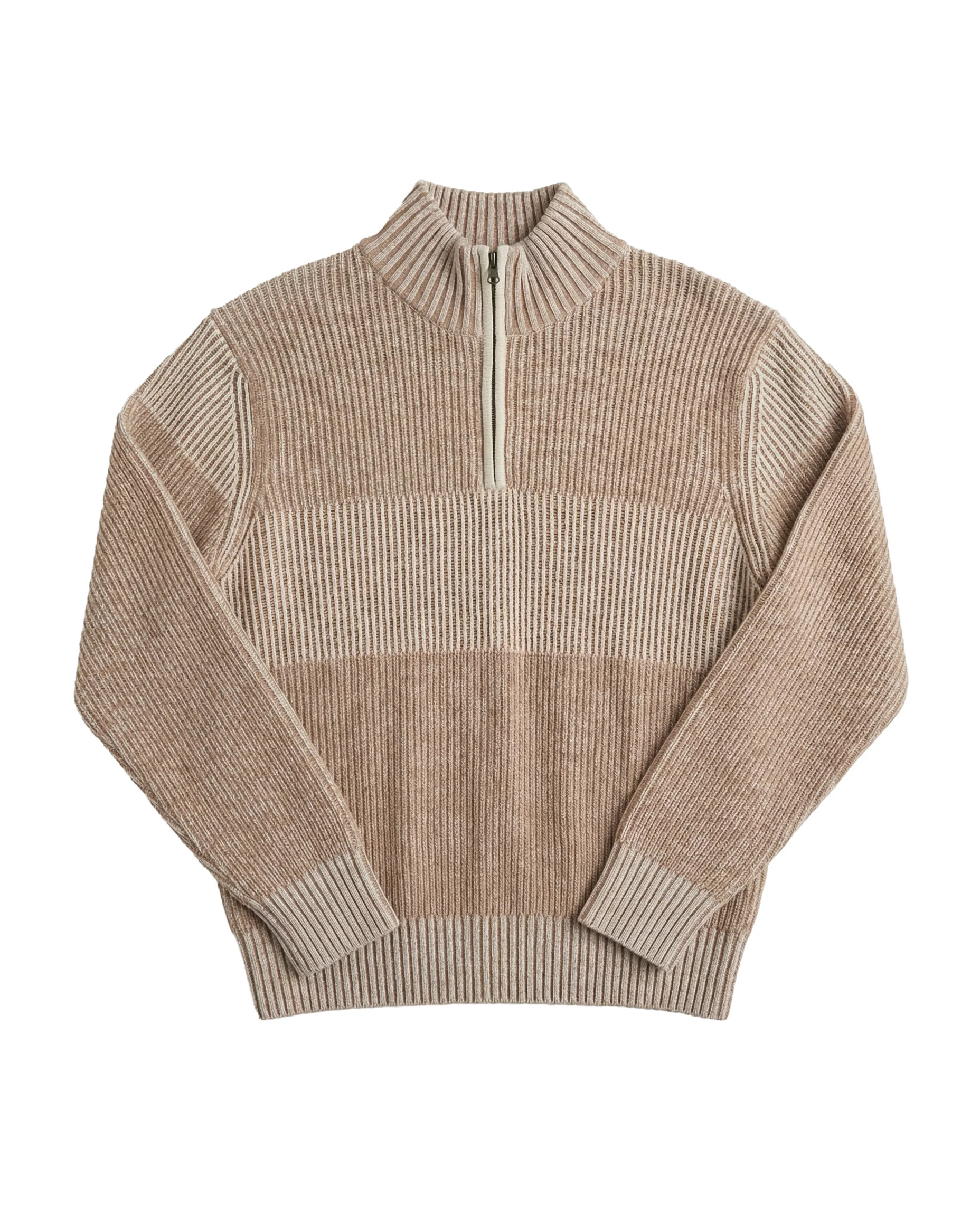 Cashmere Quarter Zip Ottoman Rib Sweater Beige - Image 7