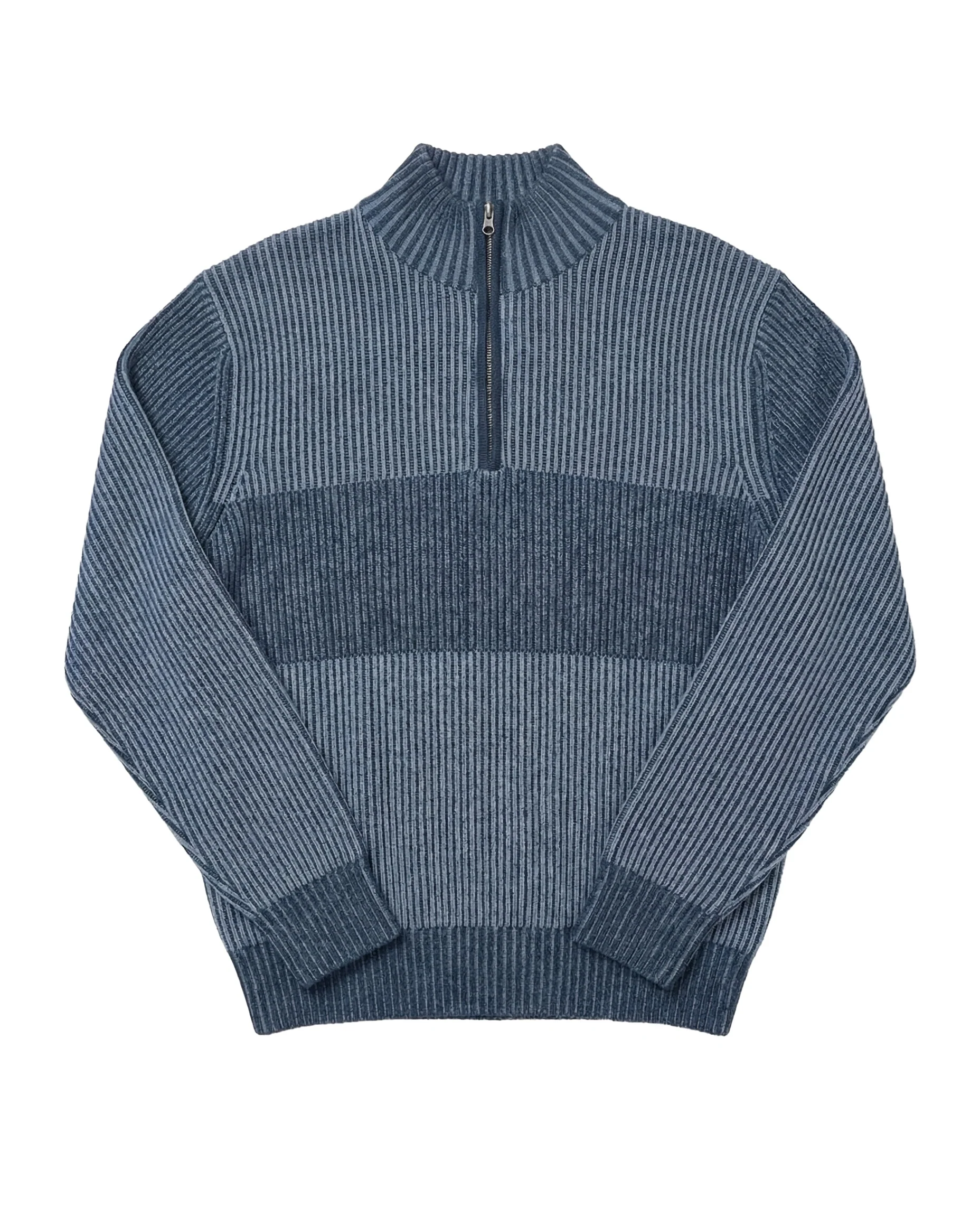 Cashmere Quarter Zip Ottoman Rib Sweater Blue - Image 4