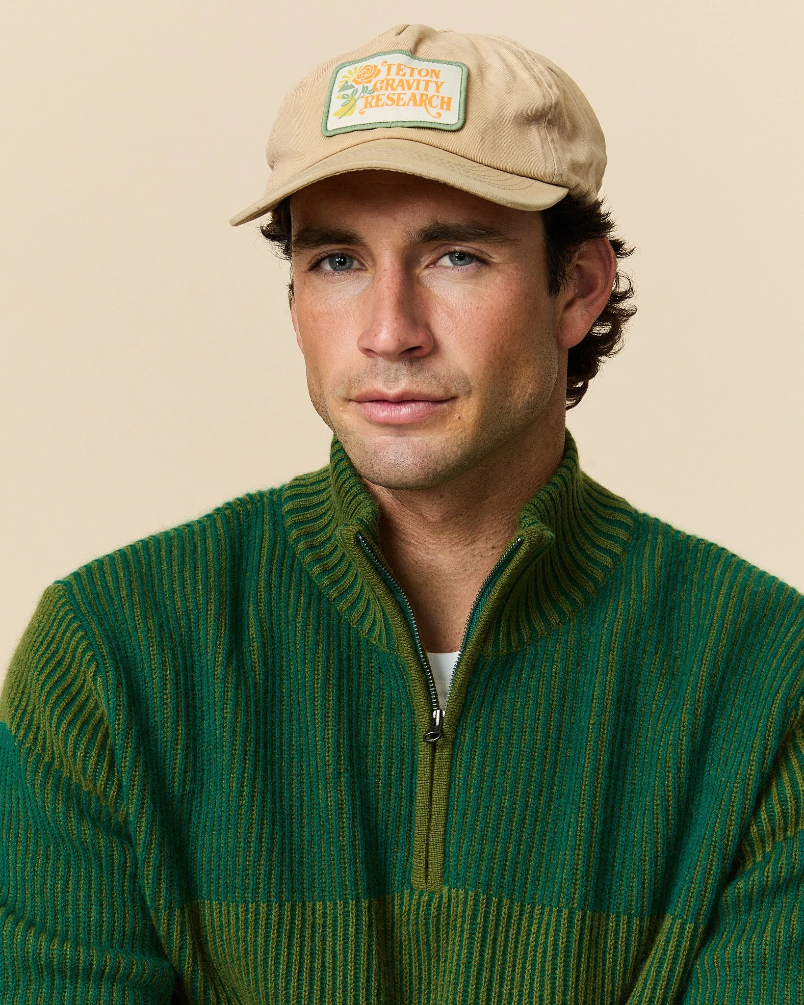 Cashmere Quarter Zip Ottoman Rib Sweater Green - Image 5