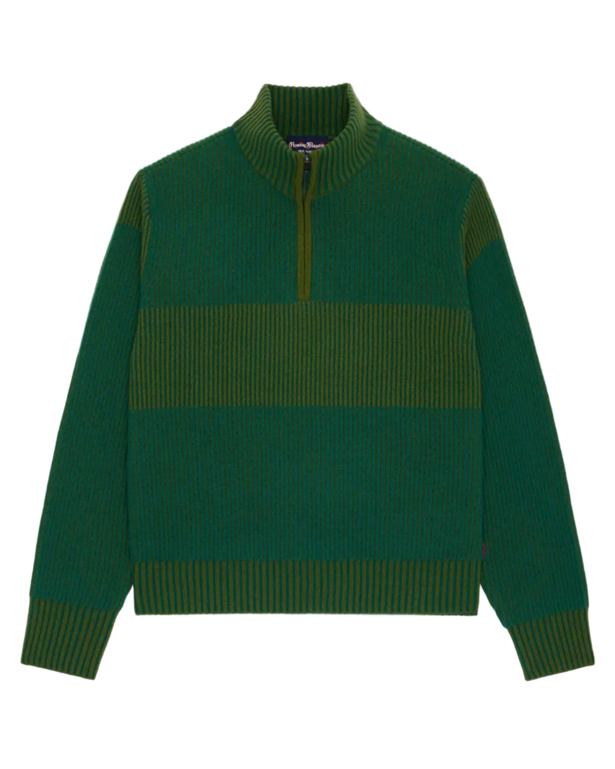 Cashmere Quarter Zip Ottoman Rib Sweater Green - Image 7