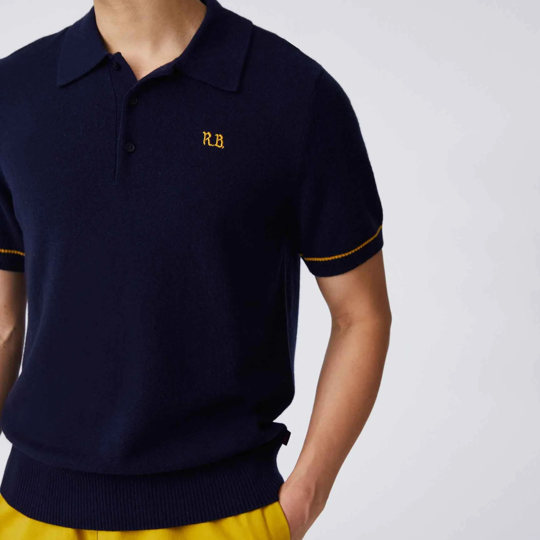 Cashmere Short Sleeve Polo Navy - Image 3