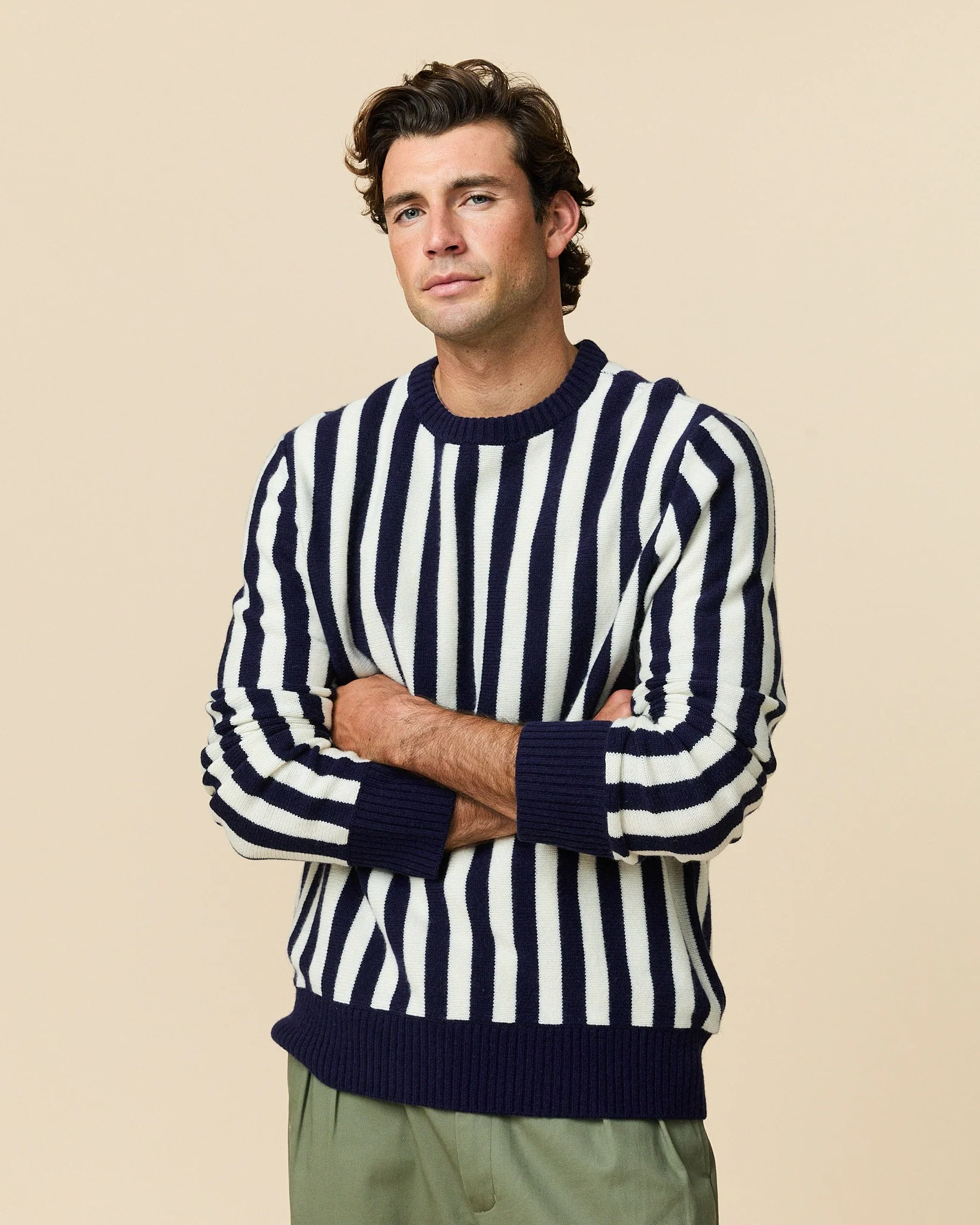 Cashmere Striped Sweater Navy and Cream Stripe - Image 2
