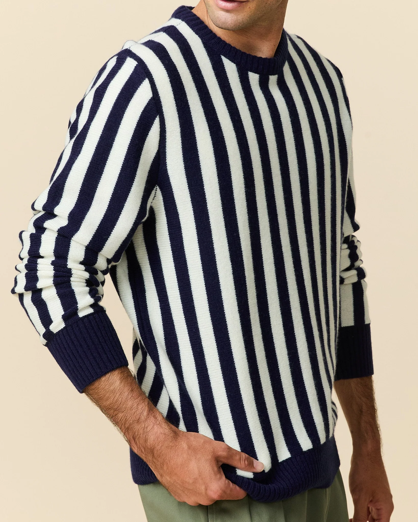 Cashmere Striped Sweater Navy and Cream Stripe - Image 3