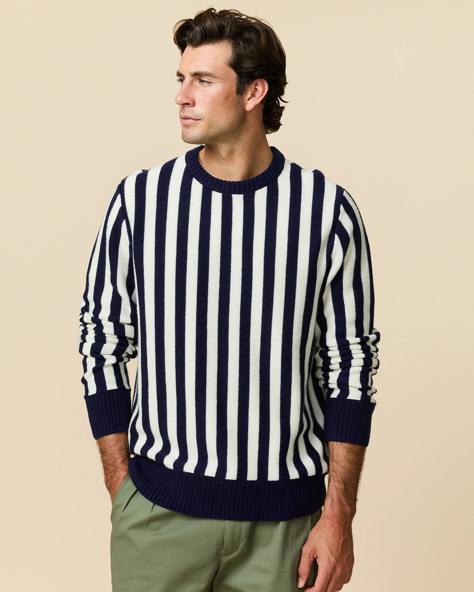 Cashmere Striped Sweater Navy and Cream Stripe - Image 4
