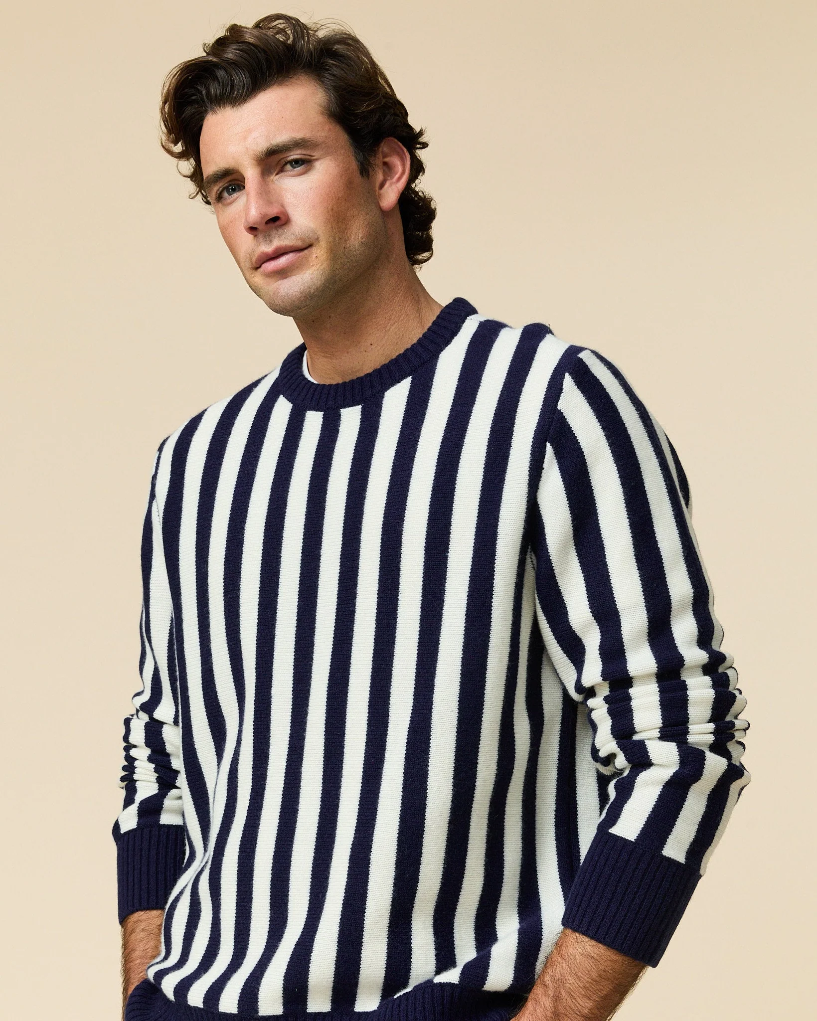 Cashmere Striped Sweater Navy and Cream Stripe - Image 5