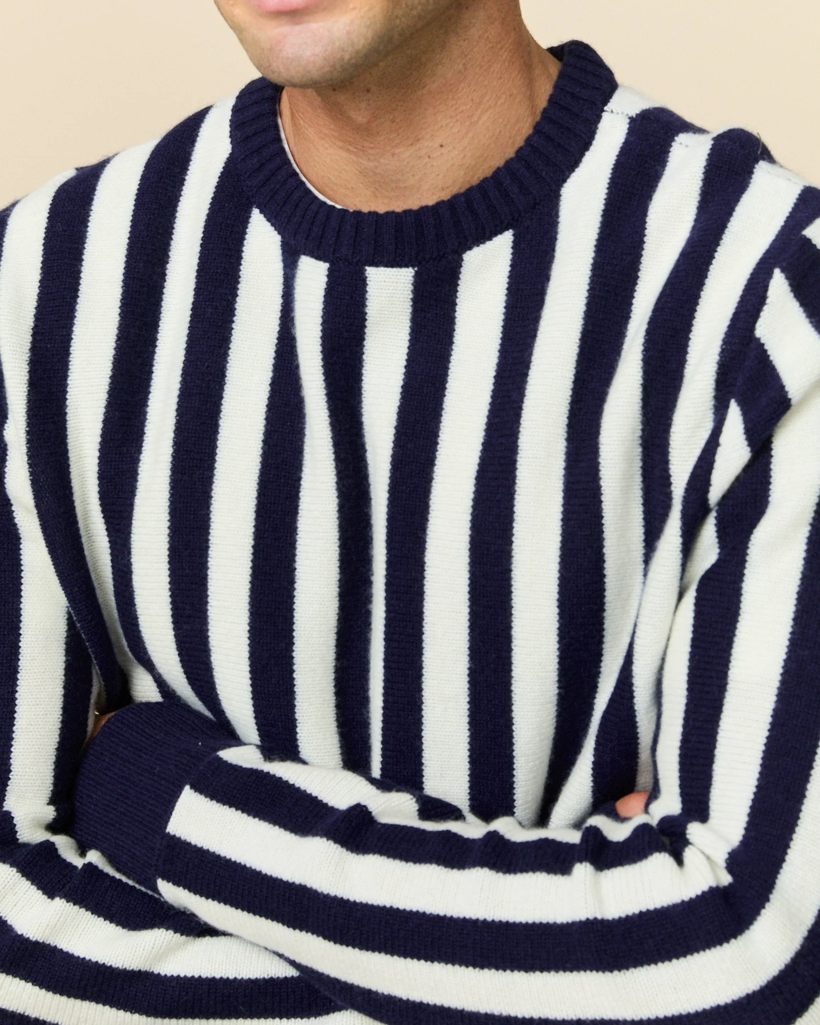 Cashmere Striped Sweater Navy and Cream Stripe - Image 6