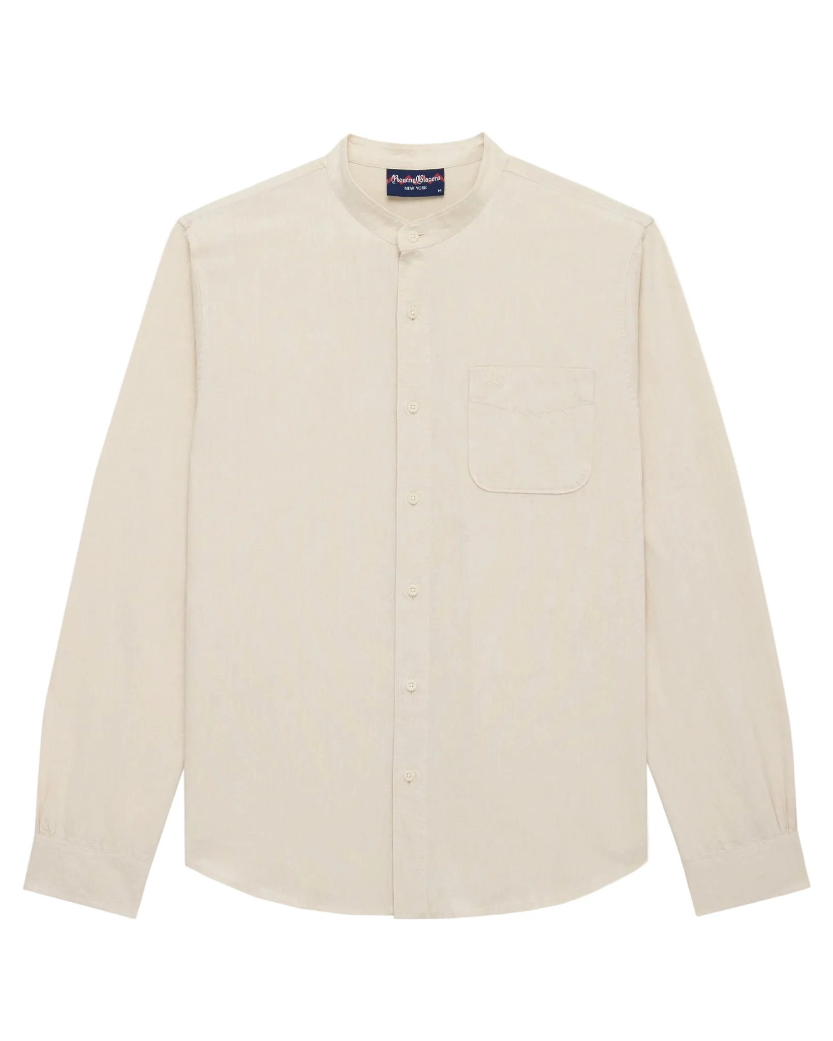 Men's Casual Linen Band Collar Shirt Cream