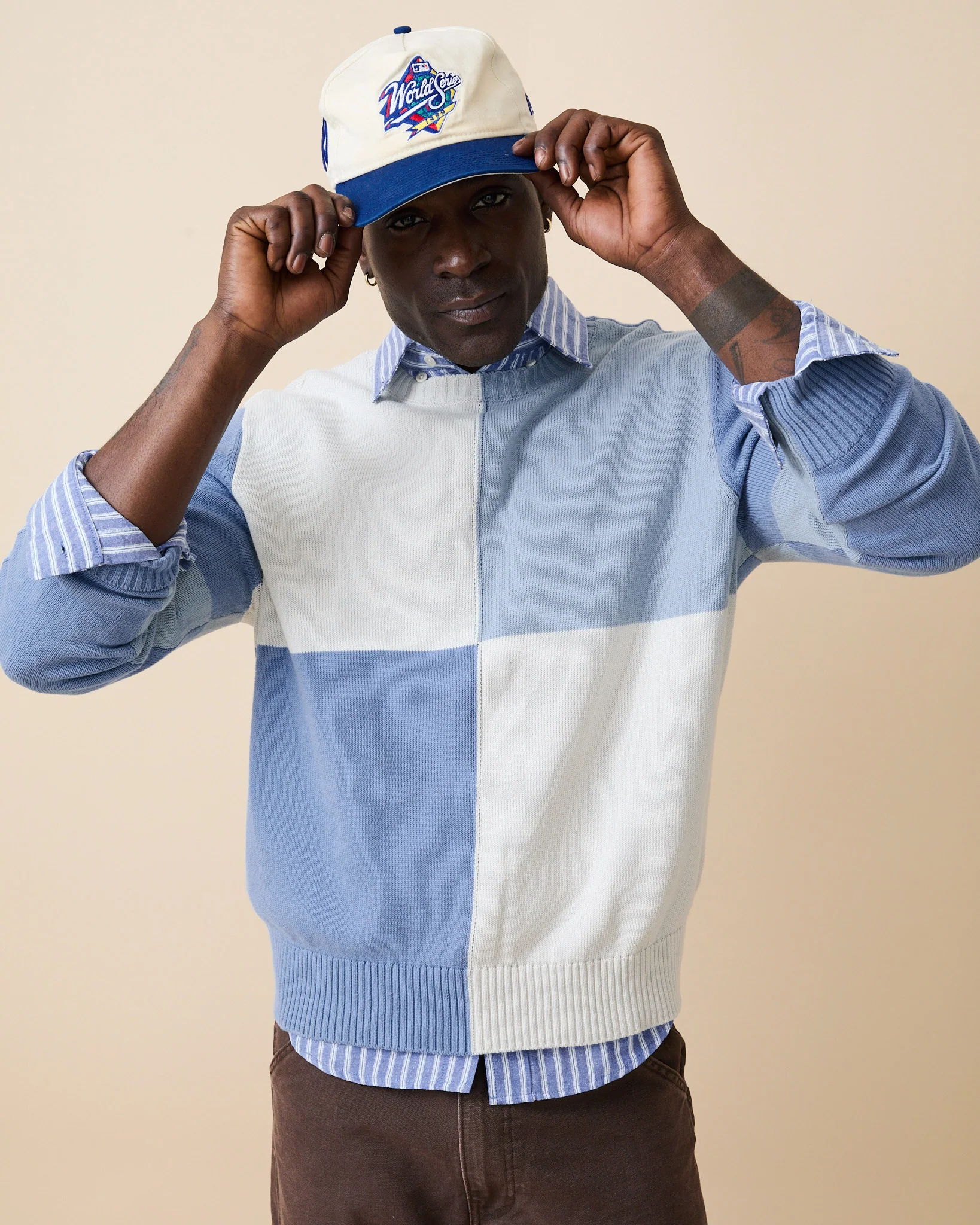 Color Block Sweater Cream Beige Multi