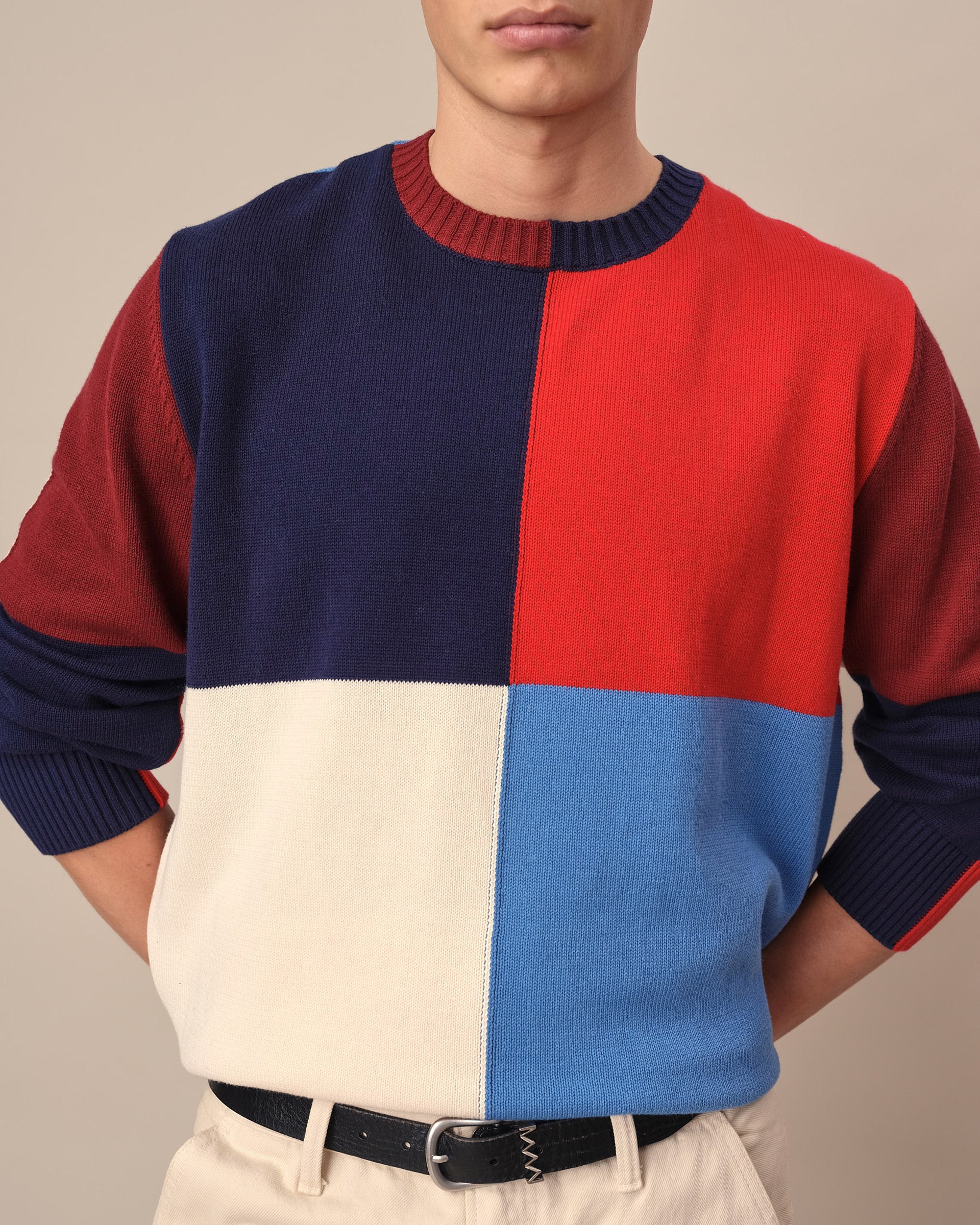 Color Block Sweater Red Blue Multi - Image 3