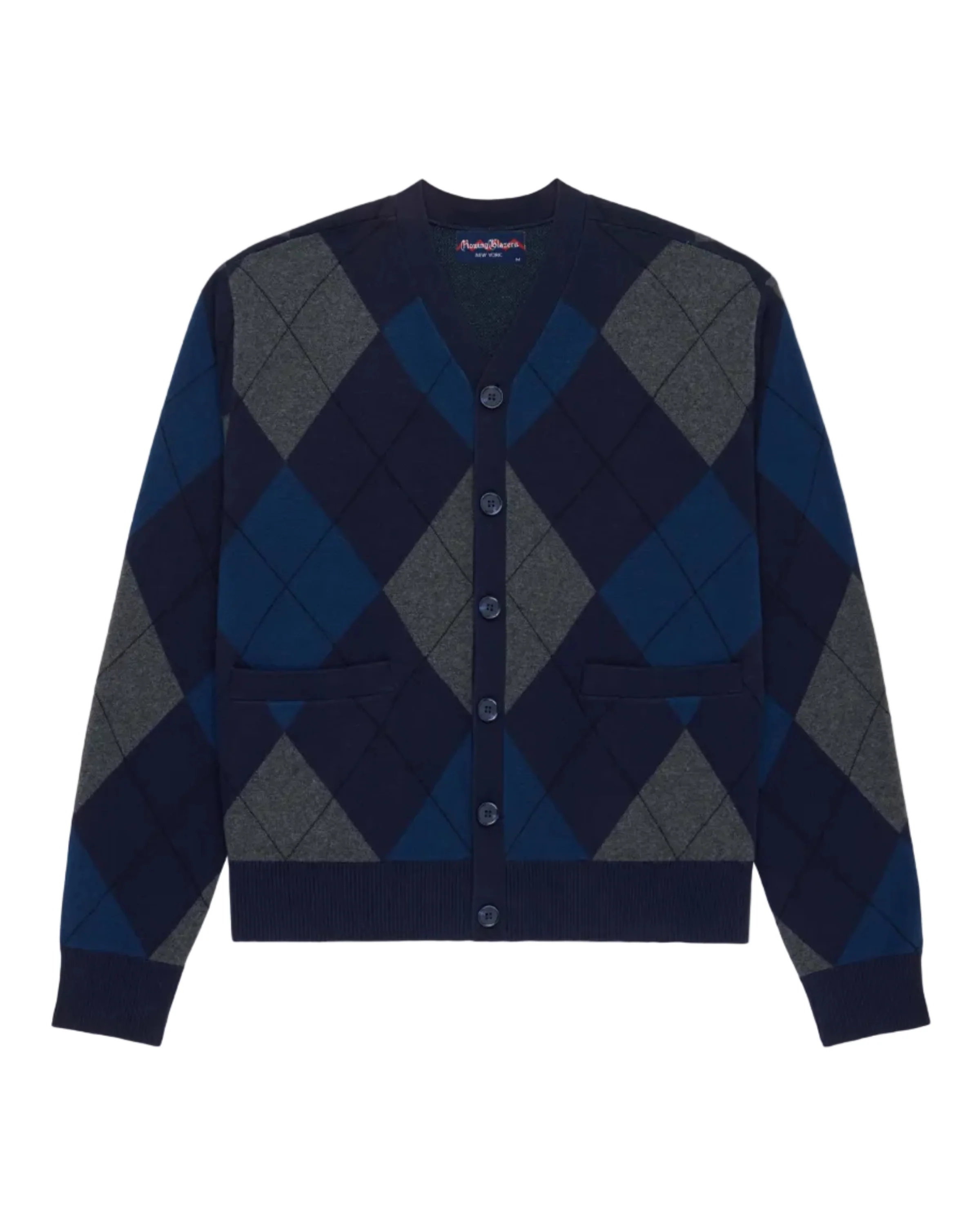Cotton Argyle Cardigan Navy Argyle