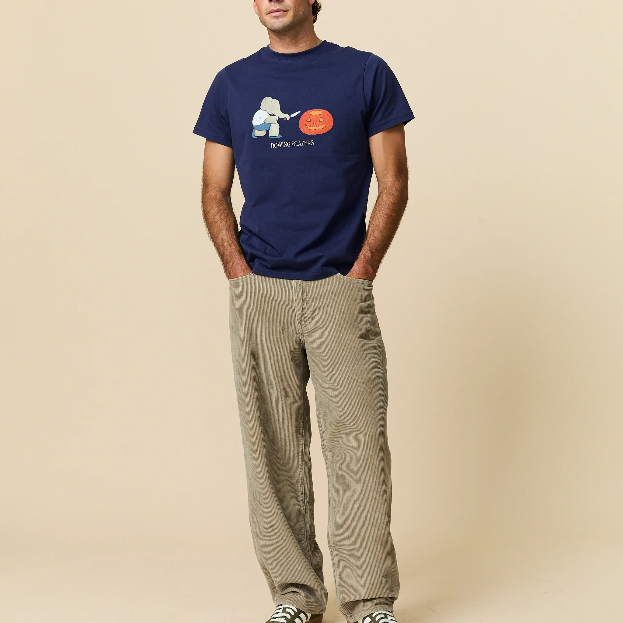Men's Cotton Babar Pumpkin Tee Navy - Image 3
