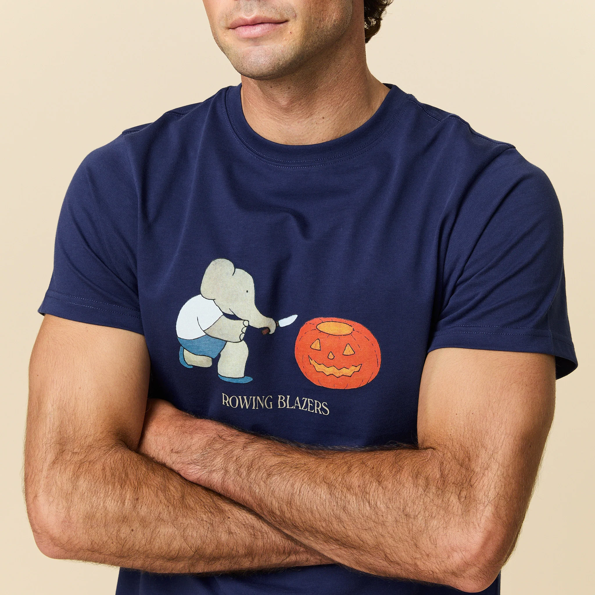 Men's Cotton Babar Pumpkin Tee Navy - Image 4