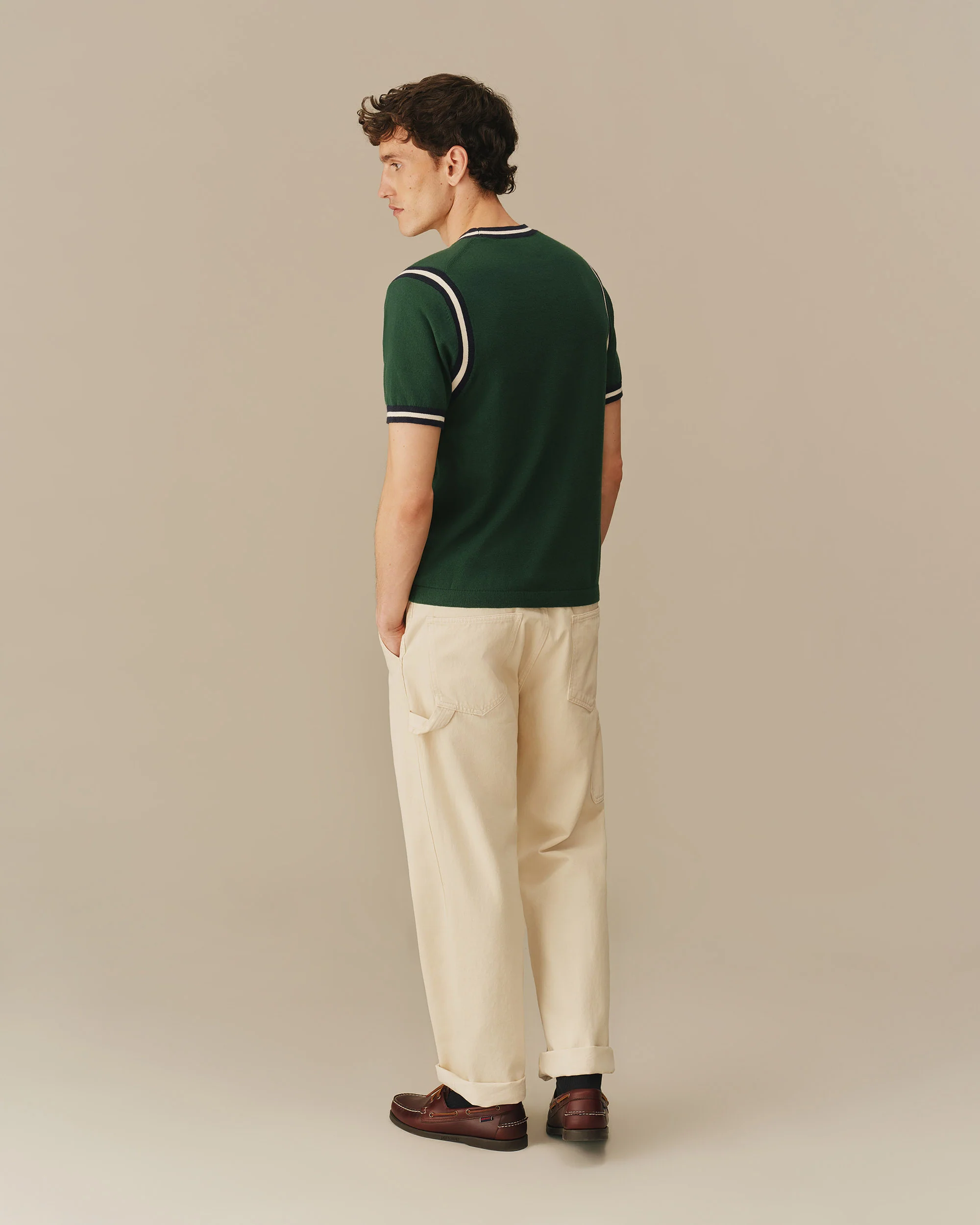 Cotton Blend Varsity Sweater Tee Green - Image 2