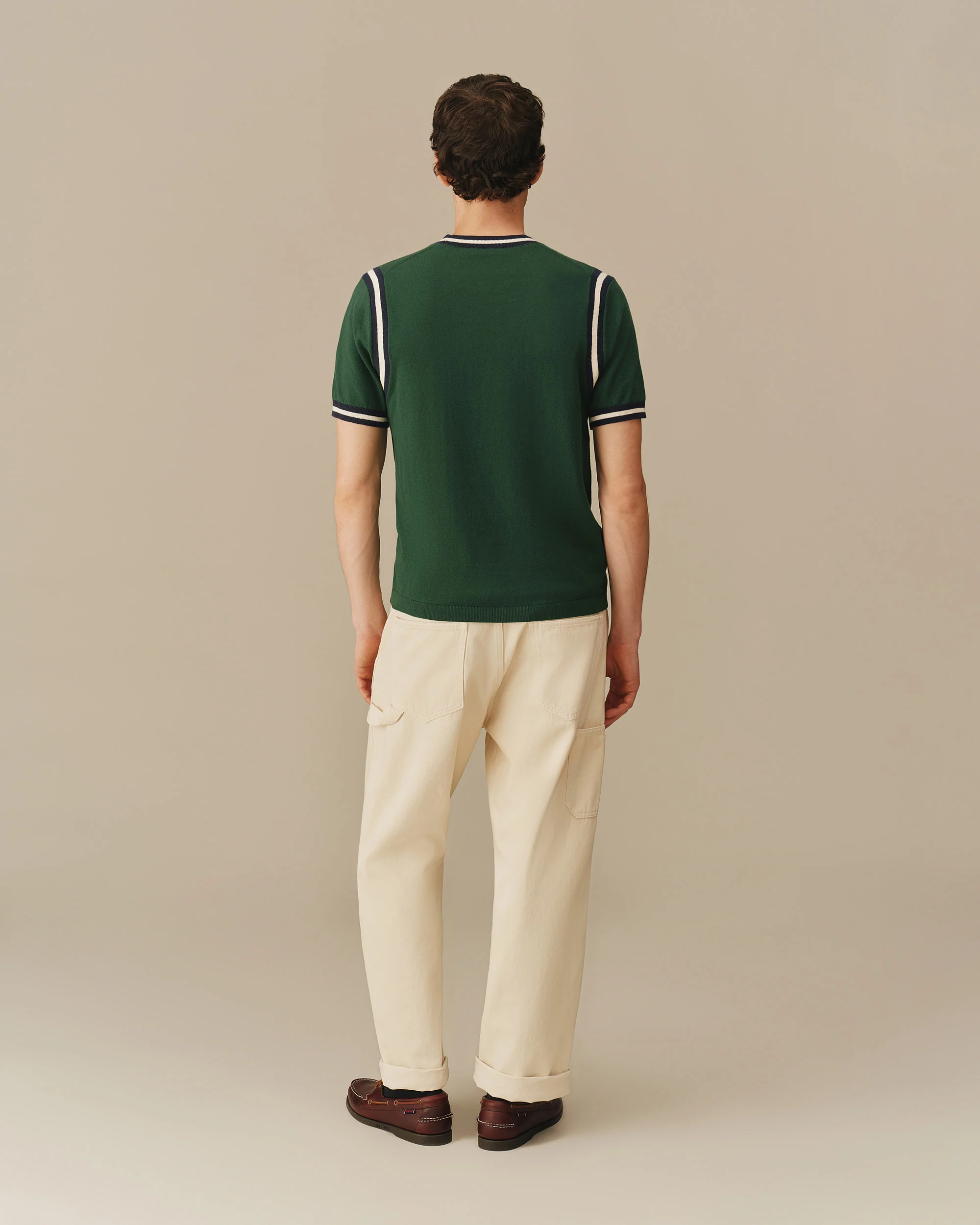 Cotton Blend Varsity Sweater Tee Green - Image 4