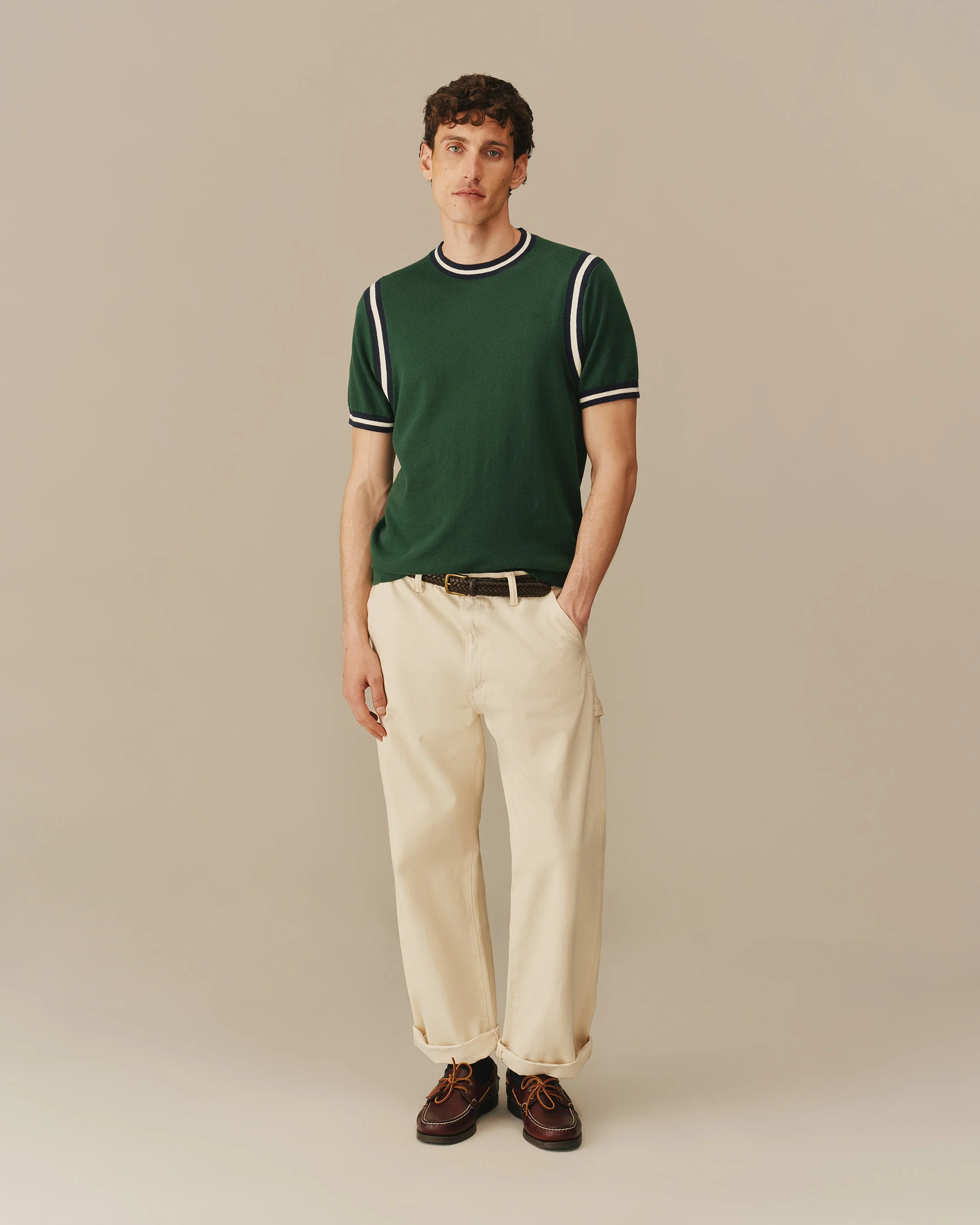 Cotton Blend Varsity Sweater Tee Green - Image 6