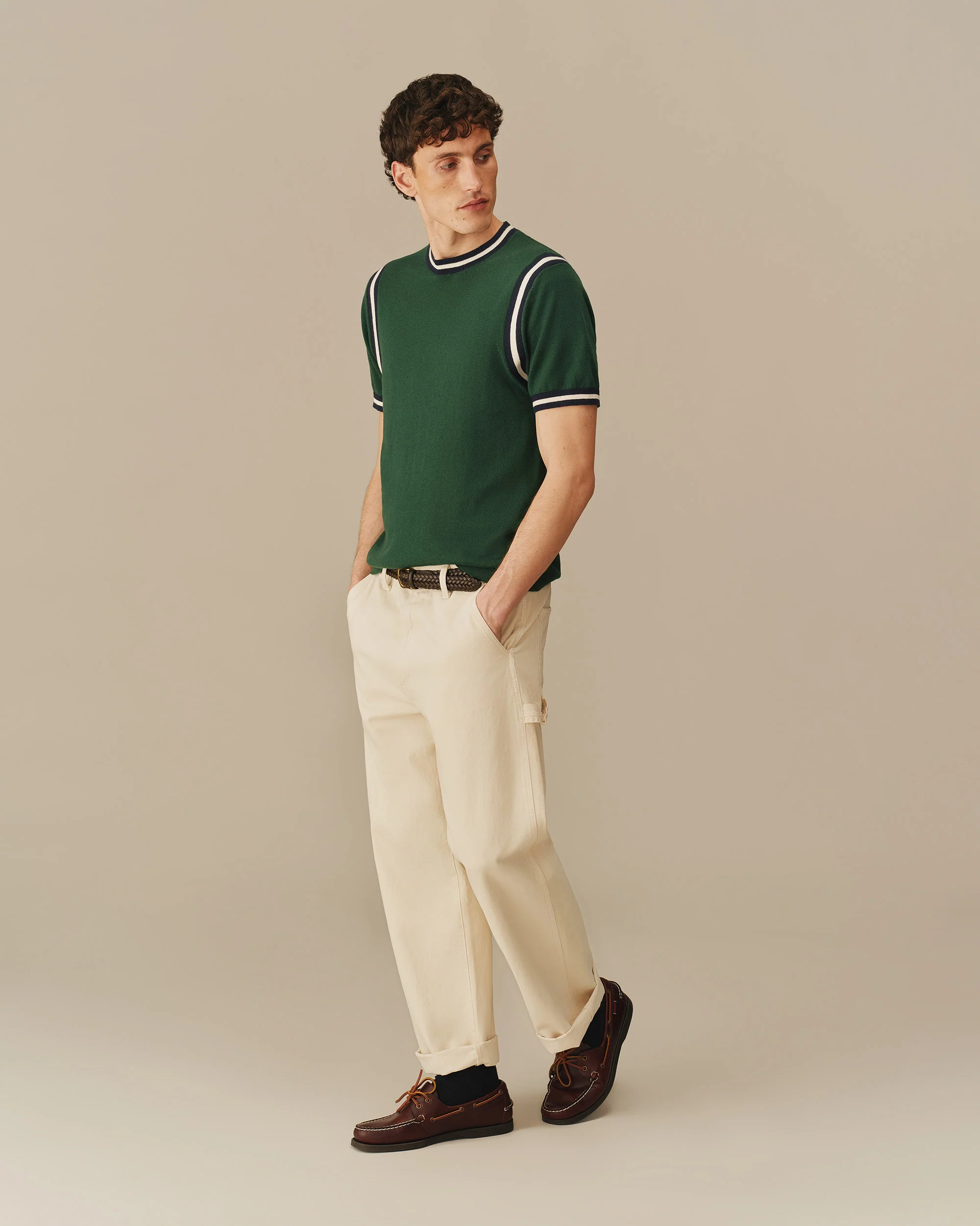 Cotton Blend Varsity Sweater Tee Green - Image 7