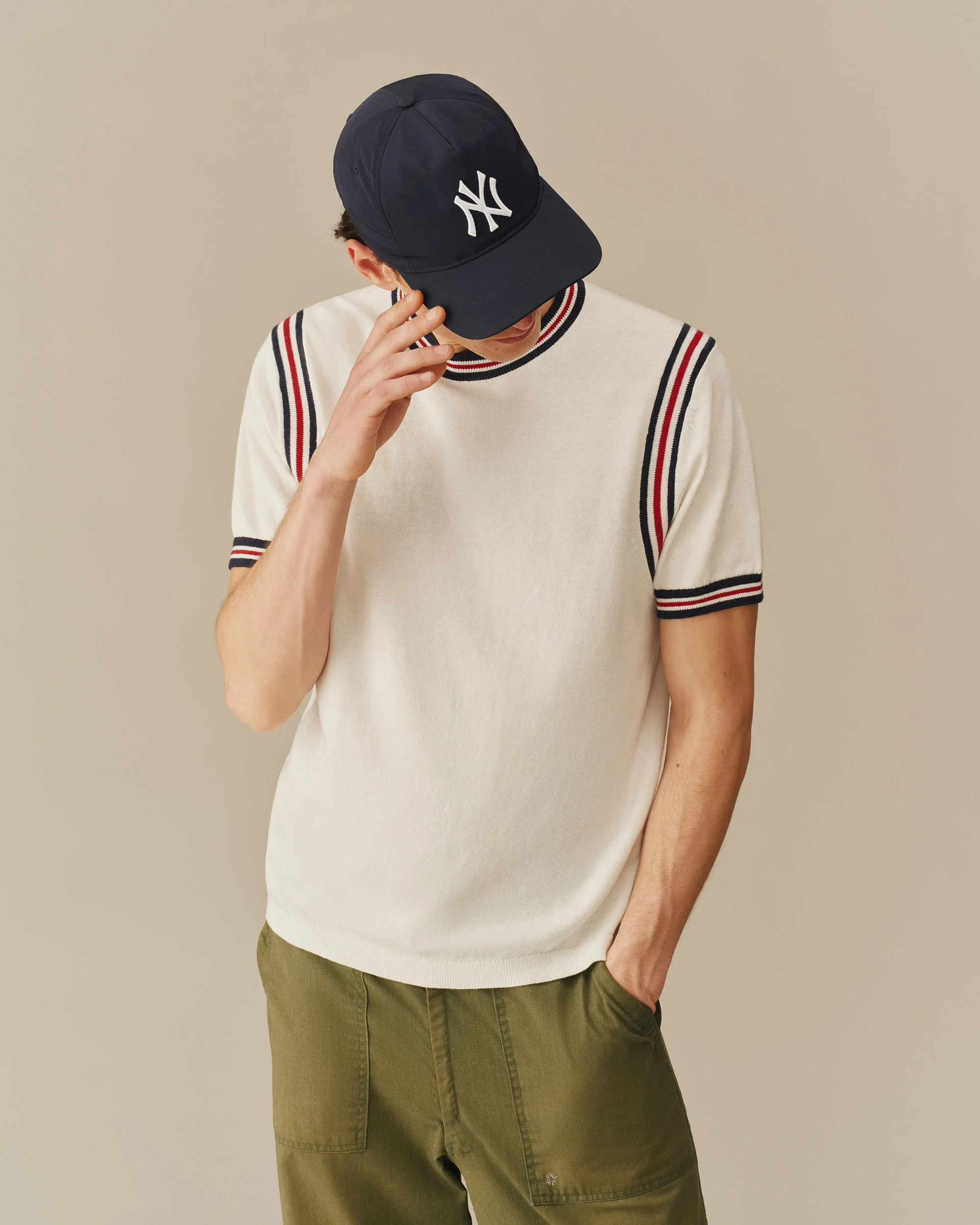 Cotton Blend Varsity Sweater Tee White - Image 5