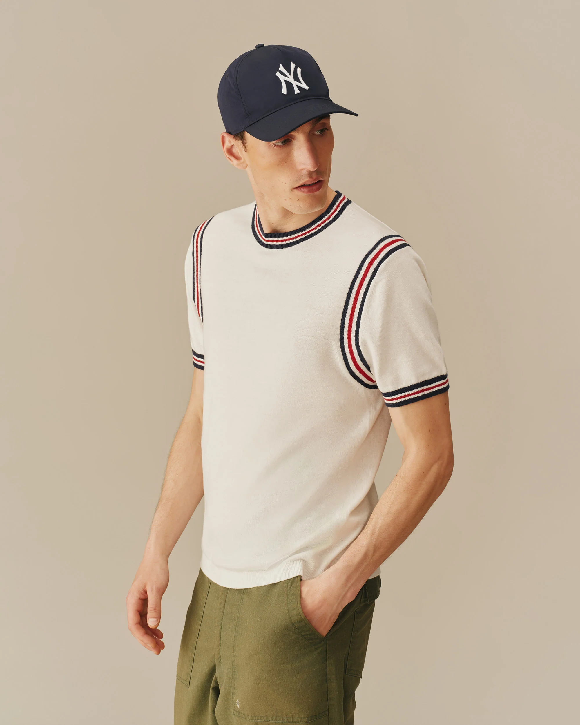 Cotton Blend Varsity Sweater Tee White - Image 6